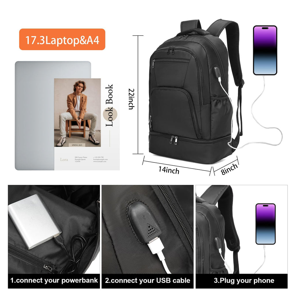 seyfocnia Gym Backpack for Men,Gym Bag with Shoe Compartment Lightweight Travel Workout Sports Backpack with USB Charging Port