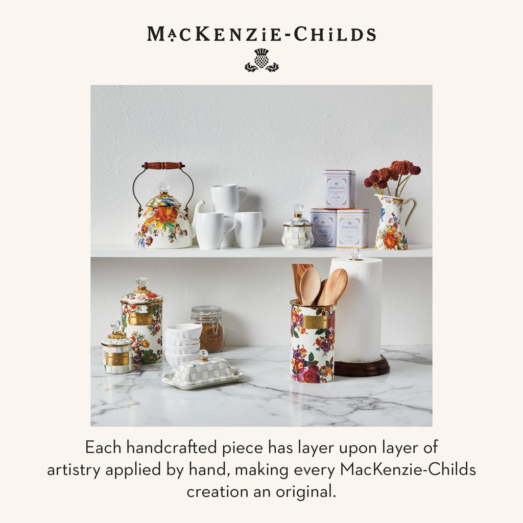 MACKENZIE-CHILDS Enamel Utensil Holder, Stylish Kitchen Countertop Organizer, Wild Rose Brown