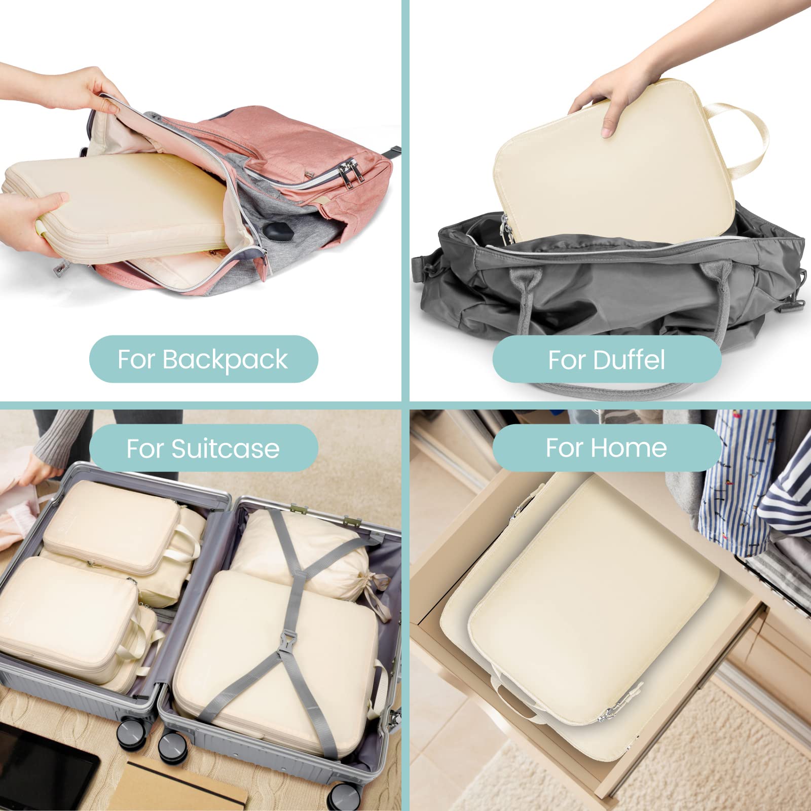 Cambond Compression Packing Cubes for Travel - Lightweight Expandable Travel Bags Luggage Organizers Travel Essentials Compression Cubes for Travel Space Saver for Carry on Suitcases Organizer