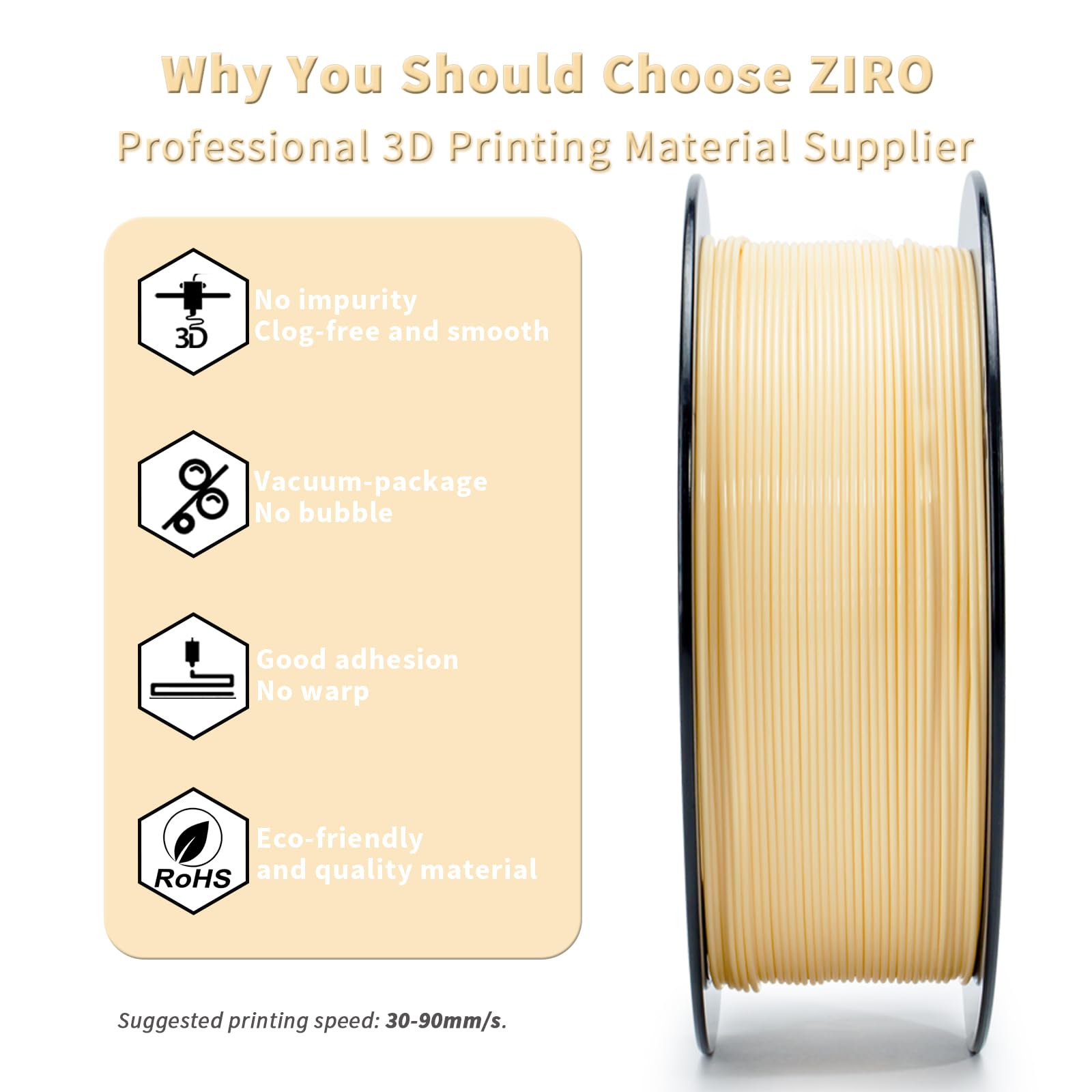ZIRO 3D Printer Filament, PLA Filament 1.75mm, Black pla 1KG(2.2lbs), Dimensional Accuracy +/- 0.03mm, Fits Most FDM Printer AMS System,3D Printing Filament Spool Black (Plastic Reel)