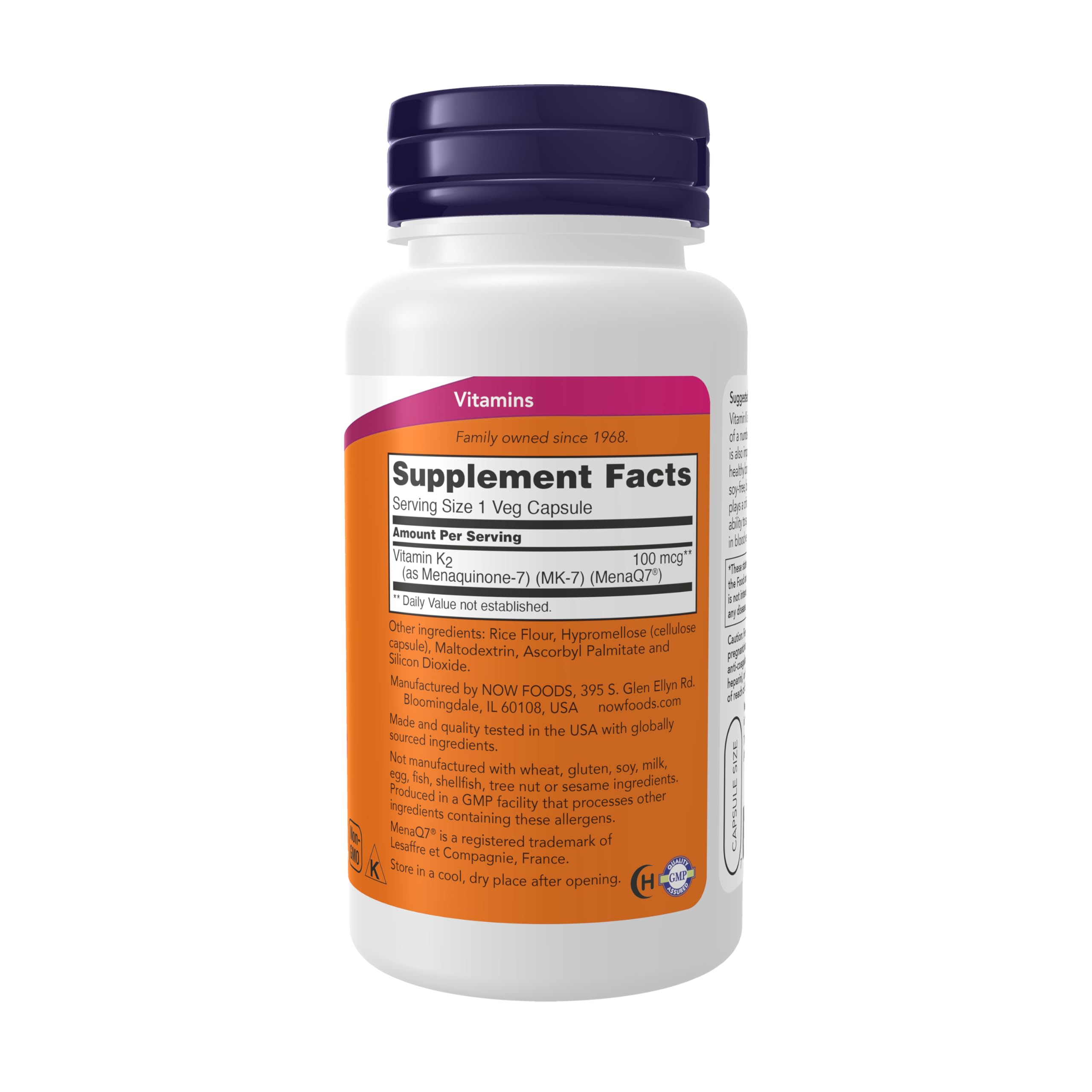 NOW Foods Supplements, MK-7 Vitamin K-2 100 mcg, Cardiovascular Support*, Supports Bone Health*, 60 Veg Capsules