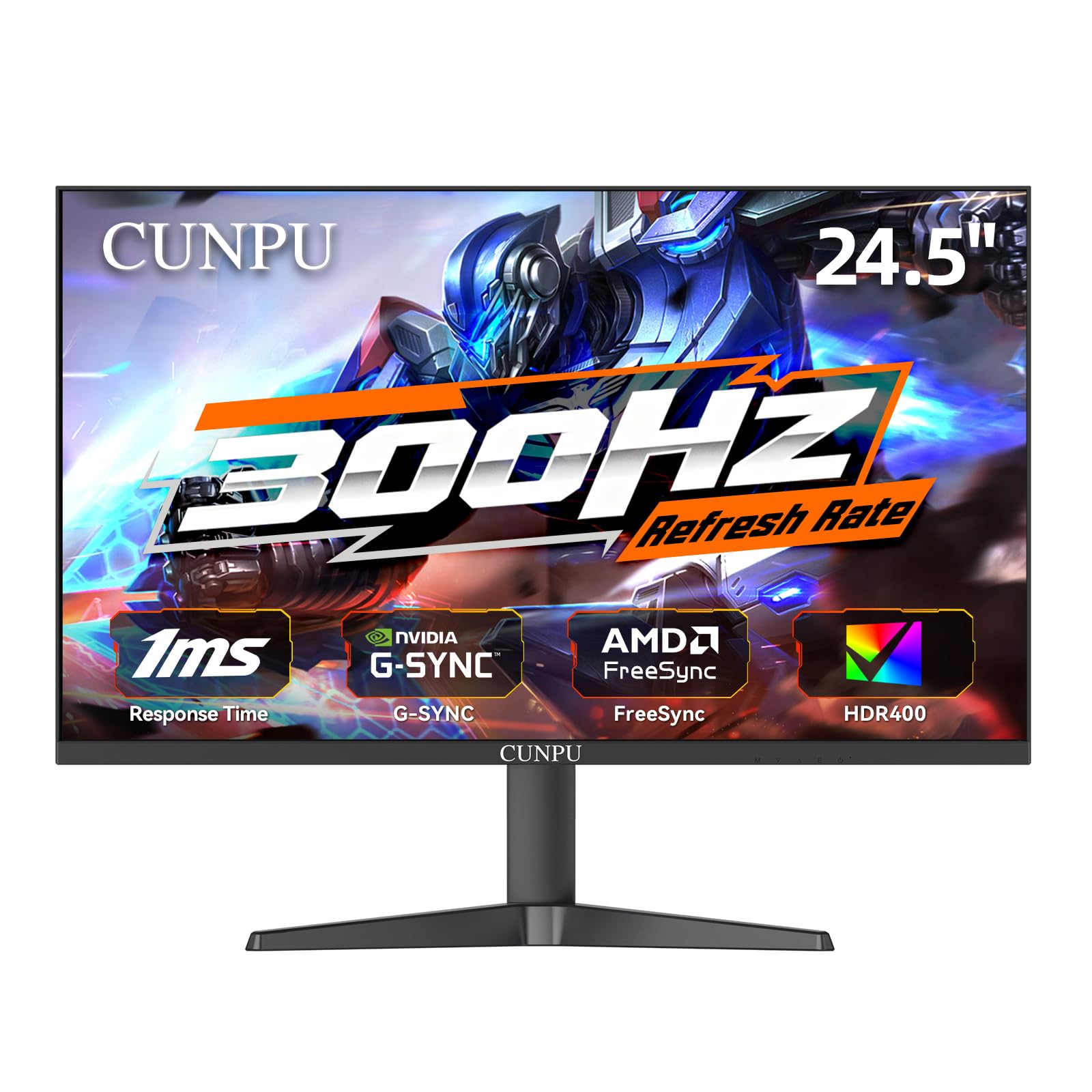 CUNPU 24 Inch 1080P 200Hz Gaming Monitor, FHD Fast IPS Panel, 124% sRGB 1ms HDR Zero-Frame Computer Monitor, Built-in Speaker, HDMI 2.1, DisplayPort 1.4, FreeSync & G-Sync, Tilt, VESA, Eye Care