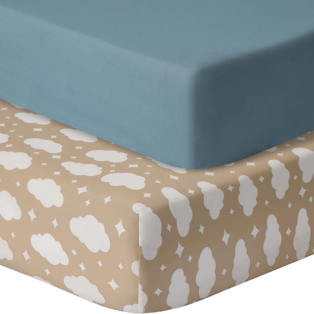 GUNTAIL Baby Crib Sheets for Boys Girls, 2 Pack Fitted Crib Sheet for Standard Crib and Toddler Mattress, Soft Microfiber Baby Sheet 52x28x8in (Brown & Green)