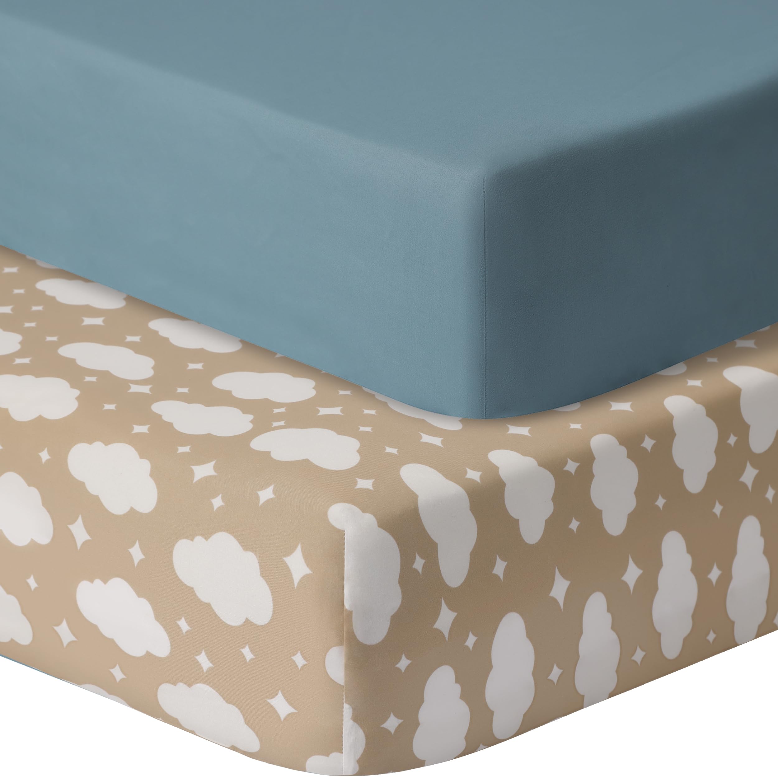 GUNTAIL Baby Crib Sheets for Boys Girls, 2 Pack Fitted Crib Sheet for Standard Crib and Toddler Mattress, Soft Microfiber Baby Sheet 52x28x8in (Brown & Green)