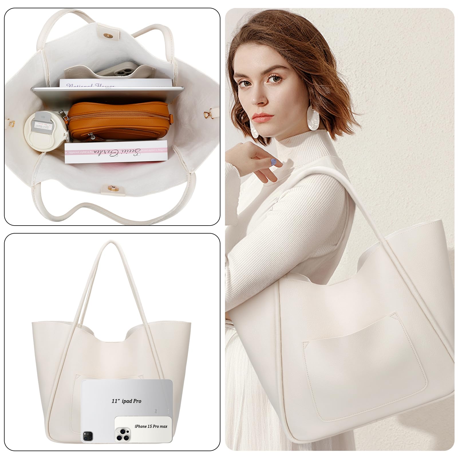 KKXIU Tote Bag for Women Vegan Leather Shoulder Purse Large Capacity Travel Bag