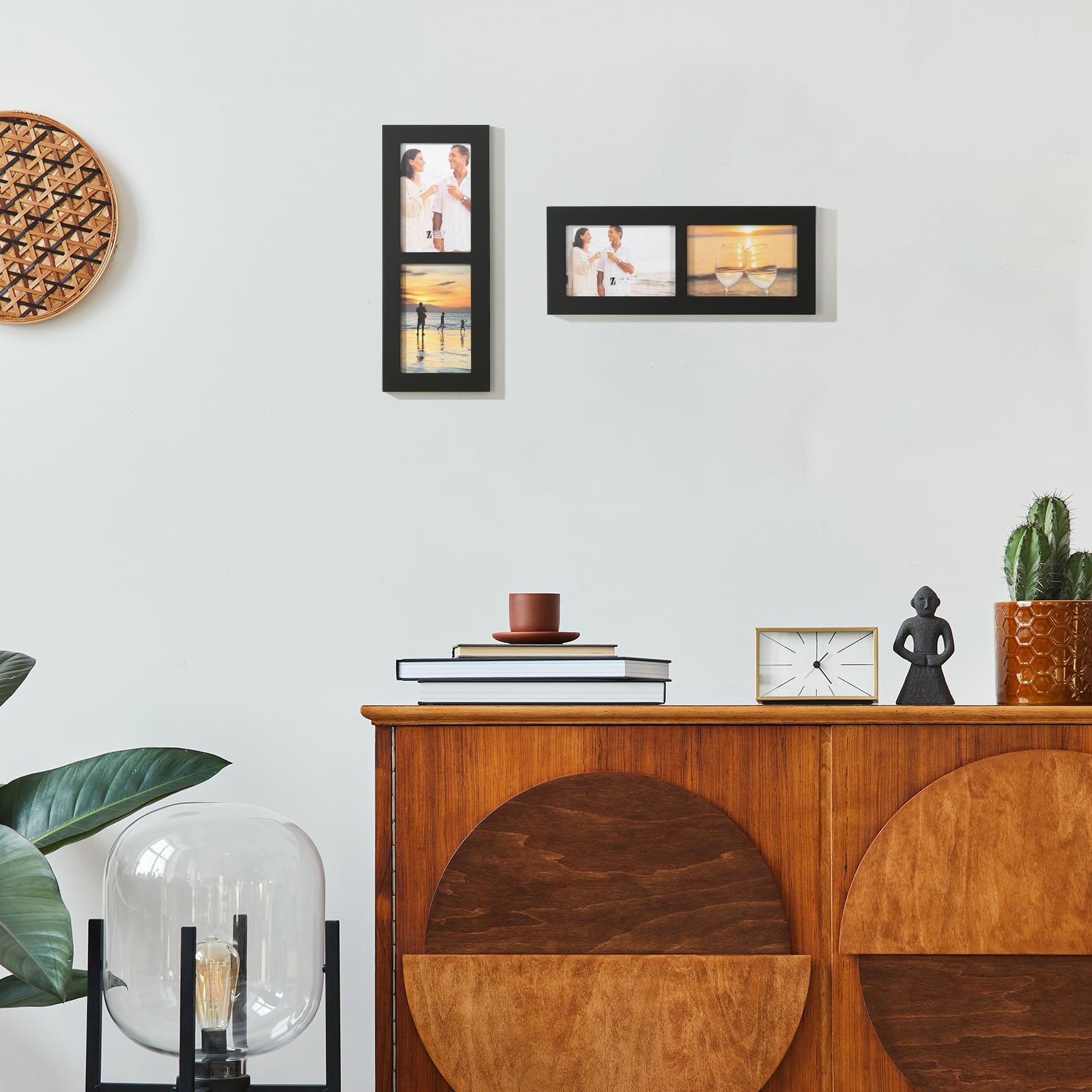 4x6 2-Opening Collage Frame Black Wood | Two 4x6 openings, shatter-resistant glass, tabletop & wall mount