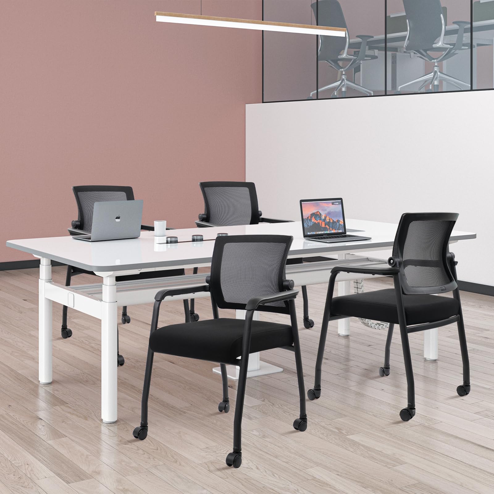KLASIKA Desk Chair No Wheels with Adjustable Mesh Backrest, Arm Chair with Ergonomic Lumbar Support and Thickened Seats Cushion, Waiting Room Chairs for Office School Church Guest Reception