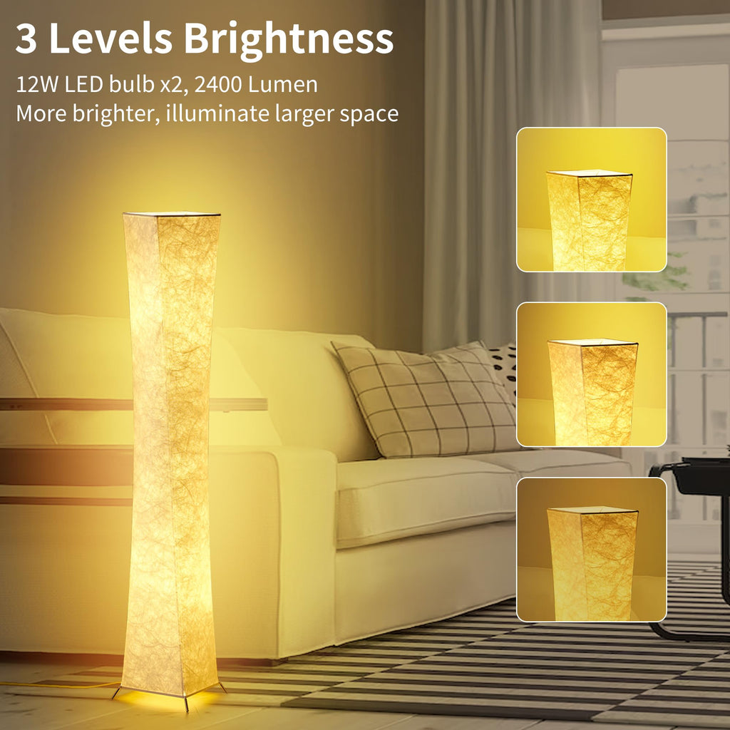 chiphy Floor Lamp, Dimmable 39" (XS) Tall Standing Lamp, 3 Levels Adjustable Brightness 12Wx2 LED Bulbs, Column Floor Light w/White Fabric Shade, Home Decor for Living Room, Bedroom, Kids Room
