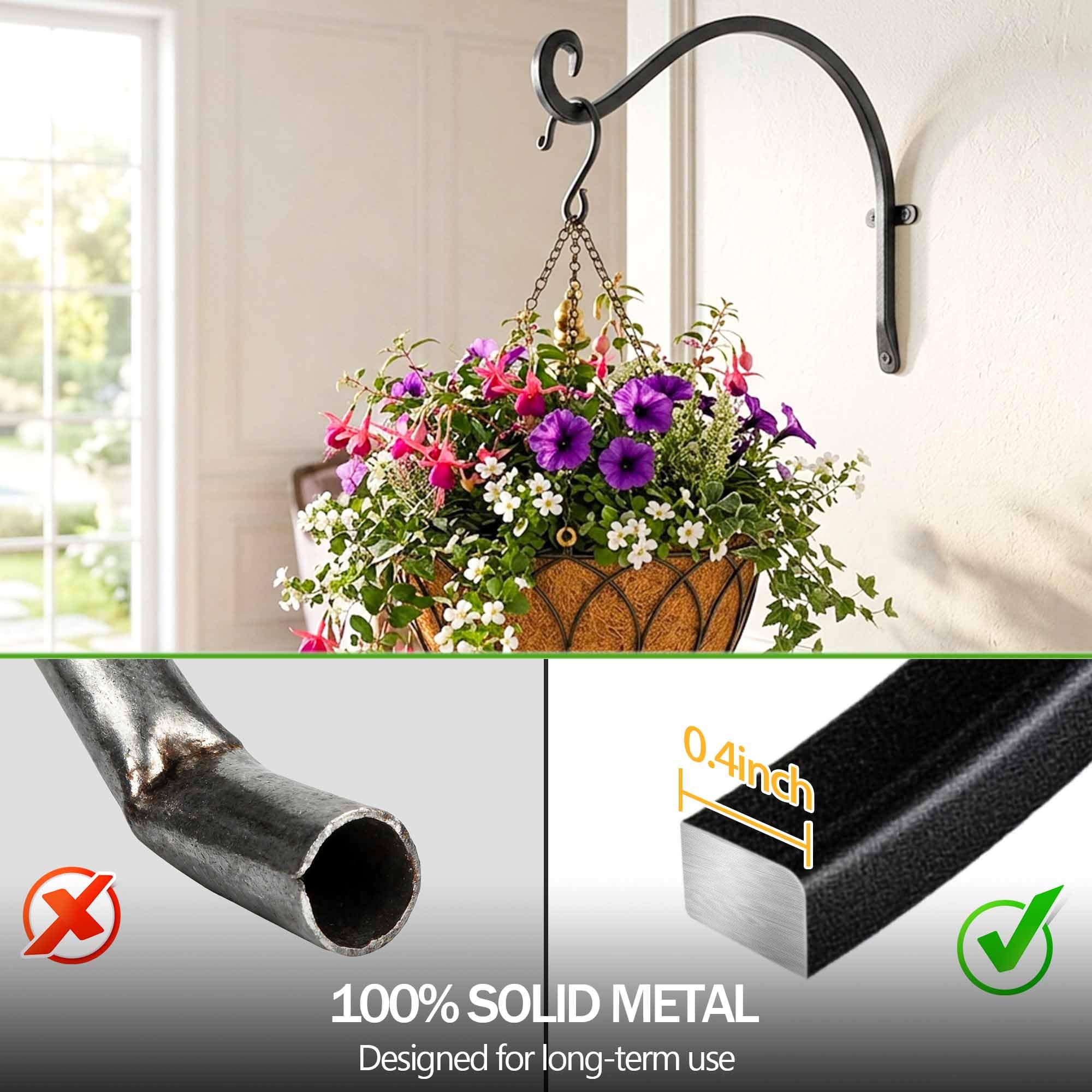 Qiang Ni Heavy-Duty Plant Hanger - 16 Inch 80lbs Metal Wall Mount Plant Bracket for Indoor Outdoor Hanging Bird Feeders, Flower Baskets, Lanterns