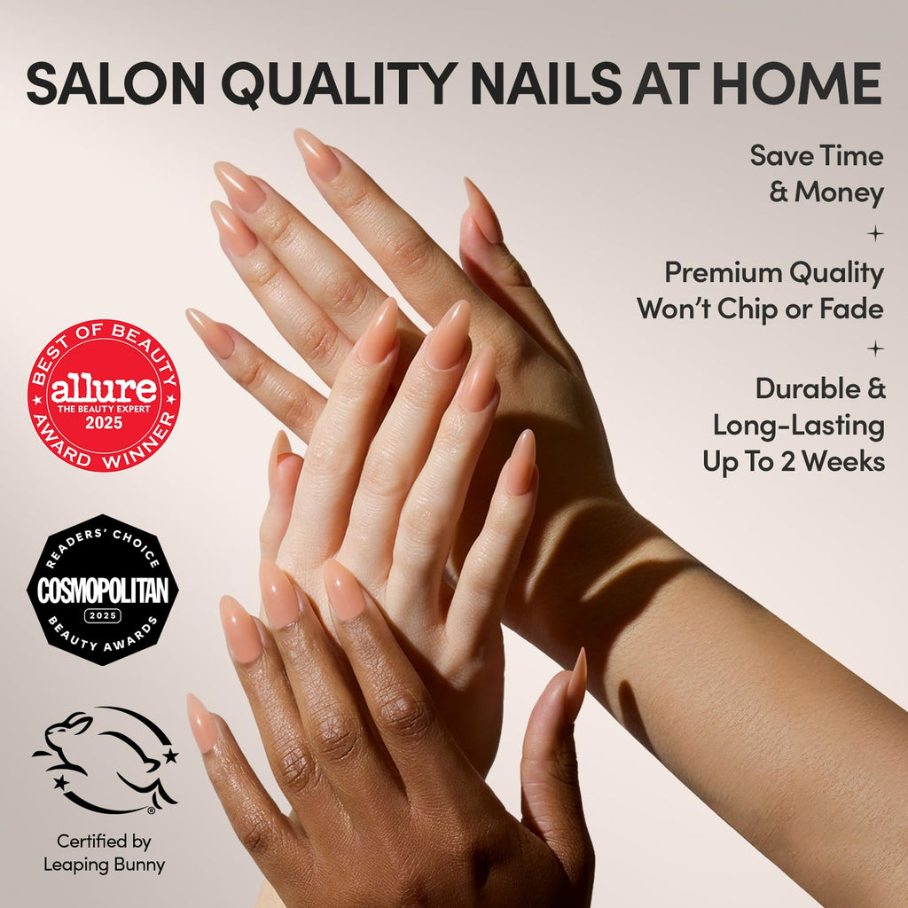 Glamnetic Press On Nails - Cashmere Blue | Opaque Soft Pale Sky Blue Short Squoval Fake Nails, Salon Quality | 15 Sizes - 30 Nail Kit