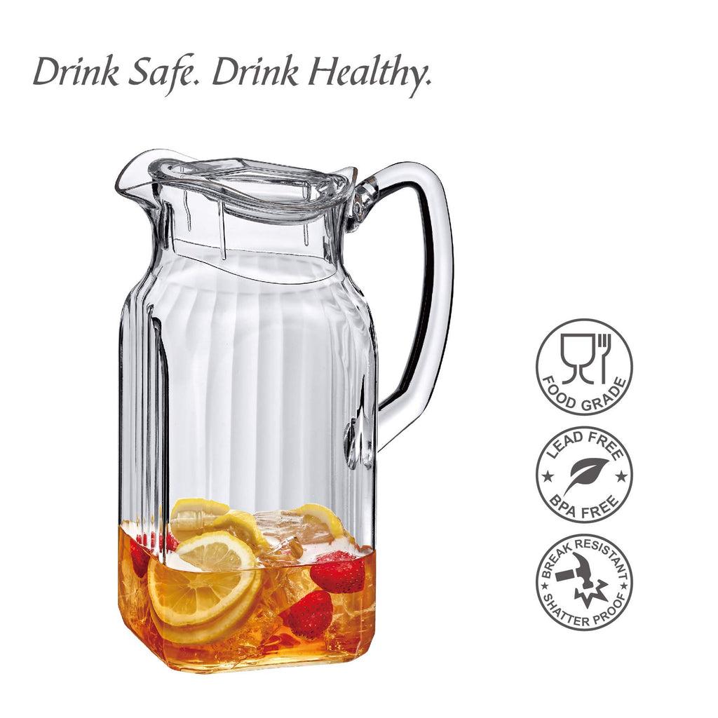 Amazing Abby - Bubbly Whirly - Plastic Pitcher (64 oz, 2 Quart), Clear Water Pitcher with Lid, Fridge Jug, BPA-Free, Shatter-Proof, Great for Iced Tea, Sangria, Lemonade, Juice, Milk, and More