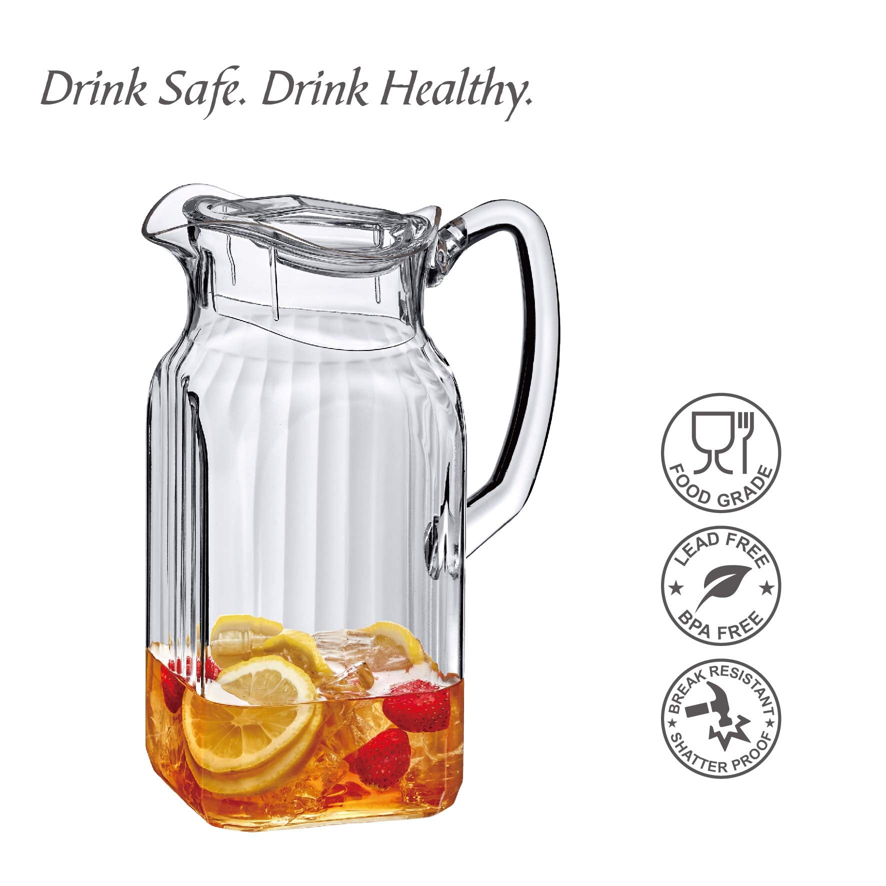 Amazing Abby - Bubbly Whirly - Plastic Pitcher (64 oz, 2 Quart), Clear Water Pitcher with Lid, Fridge Jug, BPA-Free, Shatter-Proof, Great for Iced Tea, Sangria, Lemonade, Juice, Milk, and More