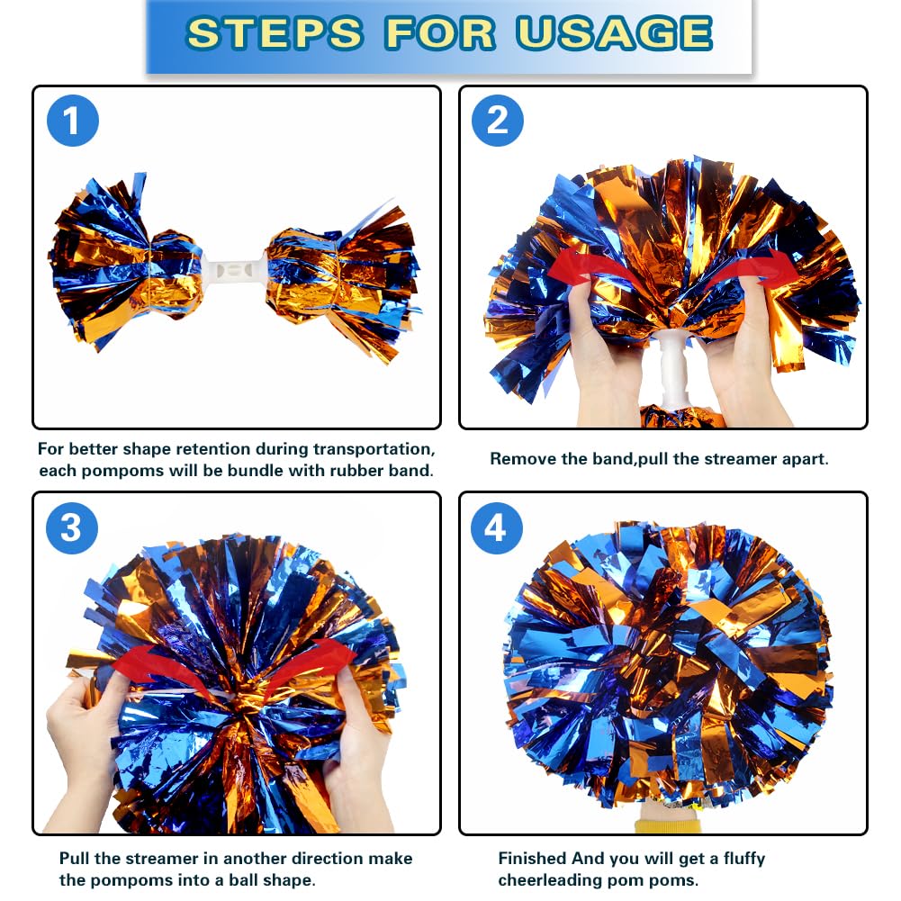 Lovecheer 2PCS/6PCS Metallic Pom Poms Cheerleading with Baton Handle Cheer Pompoms for Kids Adults Team Sports Spirit Party Cheering