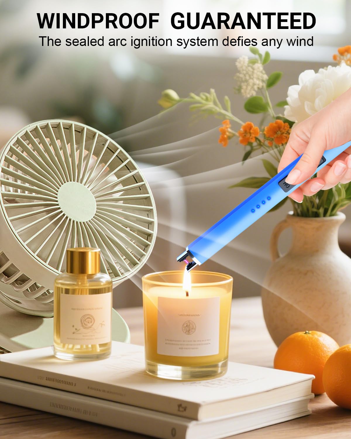 FUKKUDA Electric Candle Lighter with Safety Switch - USB Rechargeable Windproof & Flameless Plasma Arc Lighter for Easter Basket Stuffers (Rose Gold)