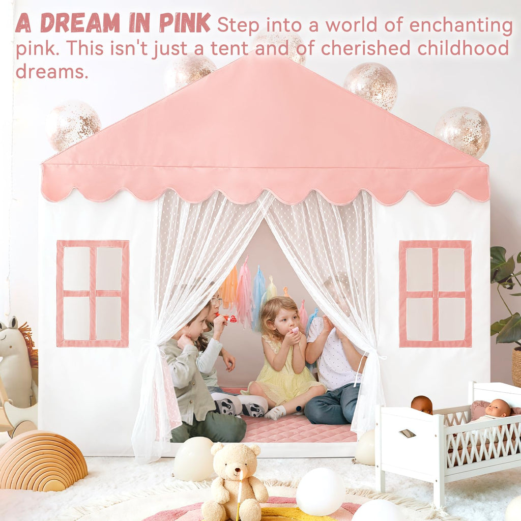 Kids Play Tent with Mat, Large Playhouse Play Tent Indoor for Girls Boys | Kids Play Playhouse Tent Ages 4-8 for Toddlers Children Boy Girl Play House Toy Birthday Gift, Washable, 57" x 35.5" x 53"