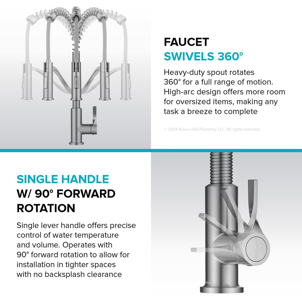 KRAUS Torak Pull Down Kitchen Faucet in Matte Black with Commercial Style Spring Spout, 2 Function Sprayer, Pre-Attached Water Lines, and Mounting Hardware, KPF-2635MB