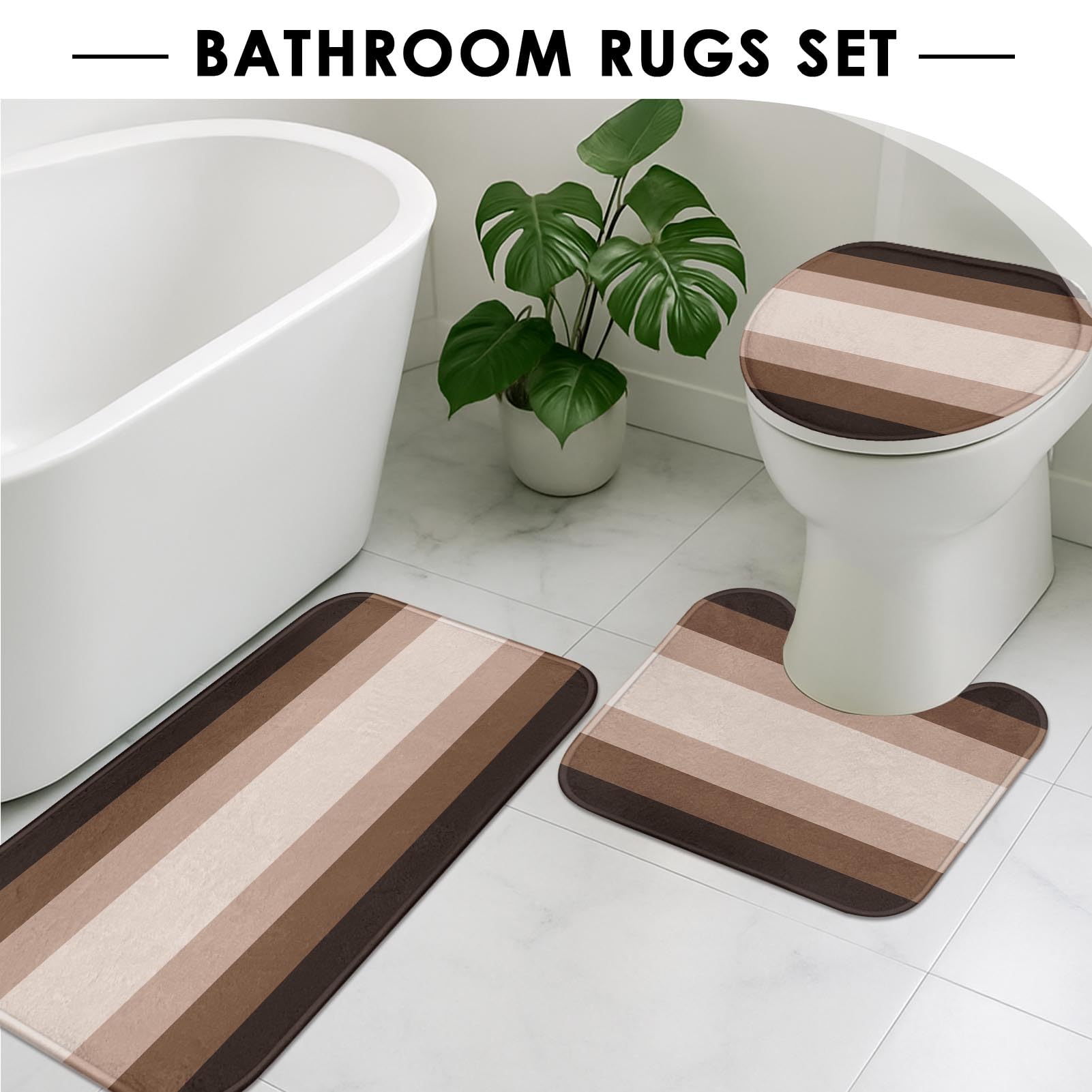 Beige Geometric Shower Curtain Set with Toilet Lid Cover and Non-Slip Rugs for Bathroom, Black Grey White Checkered 4 Pcs Shower Curtain, Modern Abstract Bathroom Set with 12 Hooks
