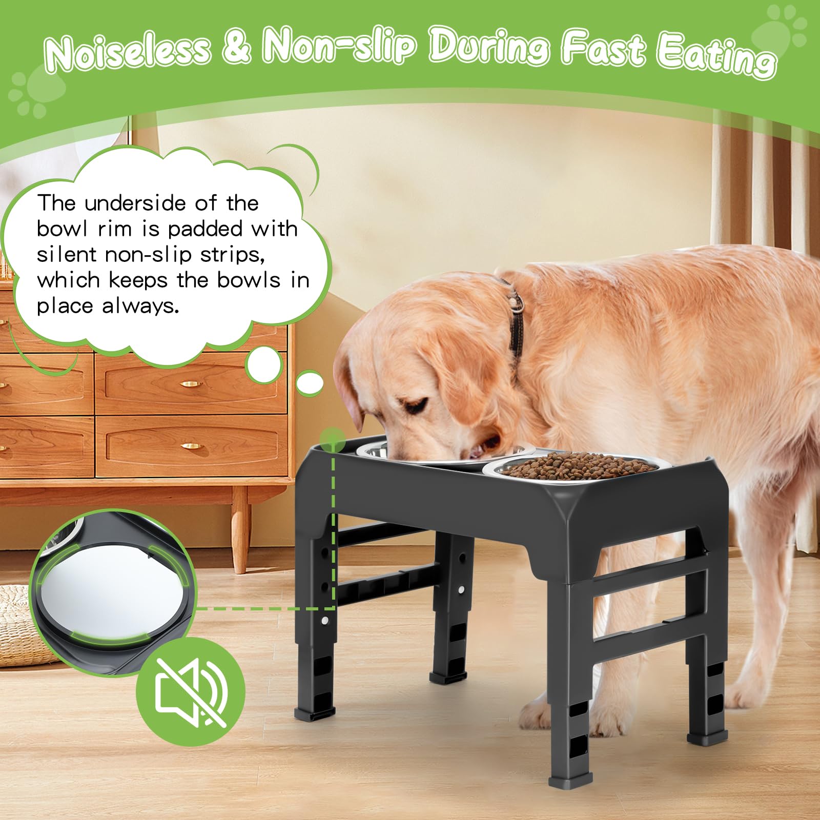 Elevated Dog Bowls 3 Height Adjustable Raised Bowl Stand with 25oz Stainless Steel Dog Food Bowls Anti-Slip for Small Dogs Adjusts to 7.5", 6", 2.75", Black