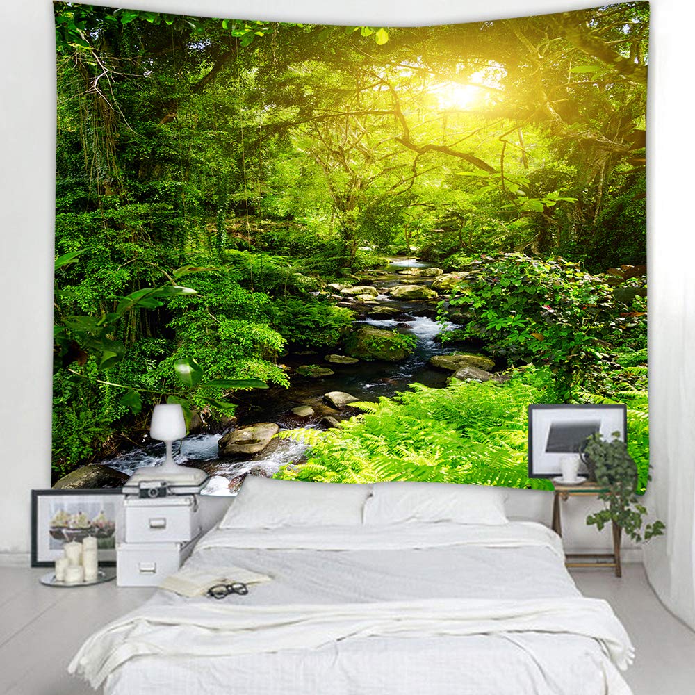 Llamazing Forest Landscape Home Decor - Living Room & Bedroom Magic Tapestry (Sunlight&Creek, 60''L51''W)