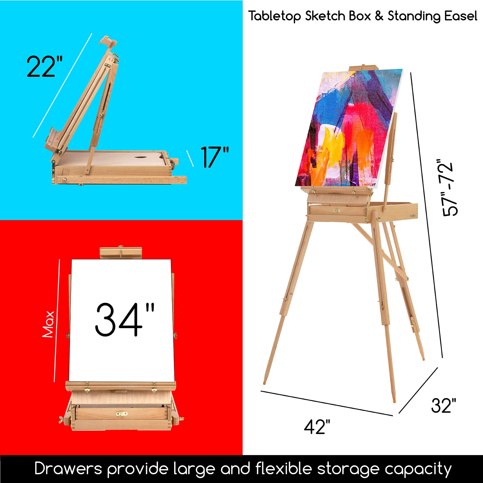 MEEDEN Professional Art Supplies - 142PCS All-in-one Painting Kits for Adults, Beechwood Easel, Aluminum Alloy Bracket, 30 Quality Brushes, 96 Paints & Other Professional Art Supplies.