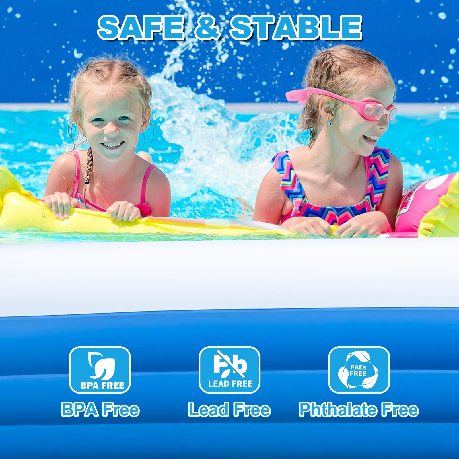 Large Inflatable Pool for Adults & Kids, 120" x 70" x 22" Blow Up Pool, Thickened Full-Sized Family Kiddie Pool for Outdoor Water Play & Summer Fun
