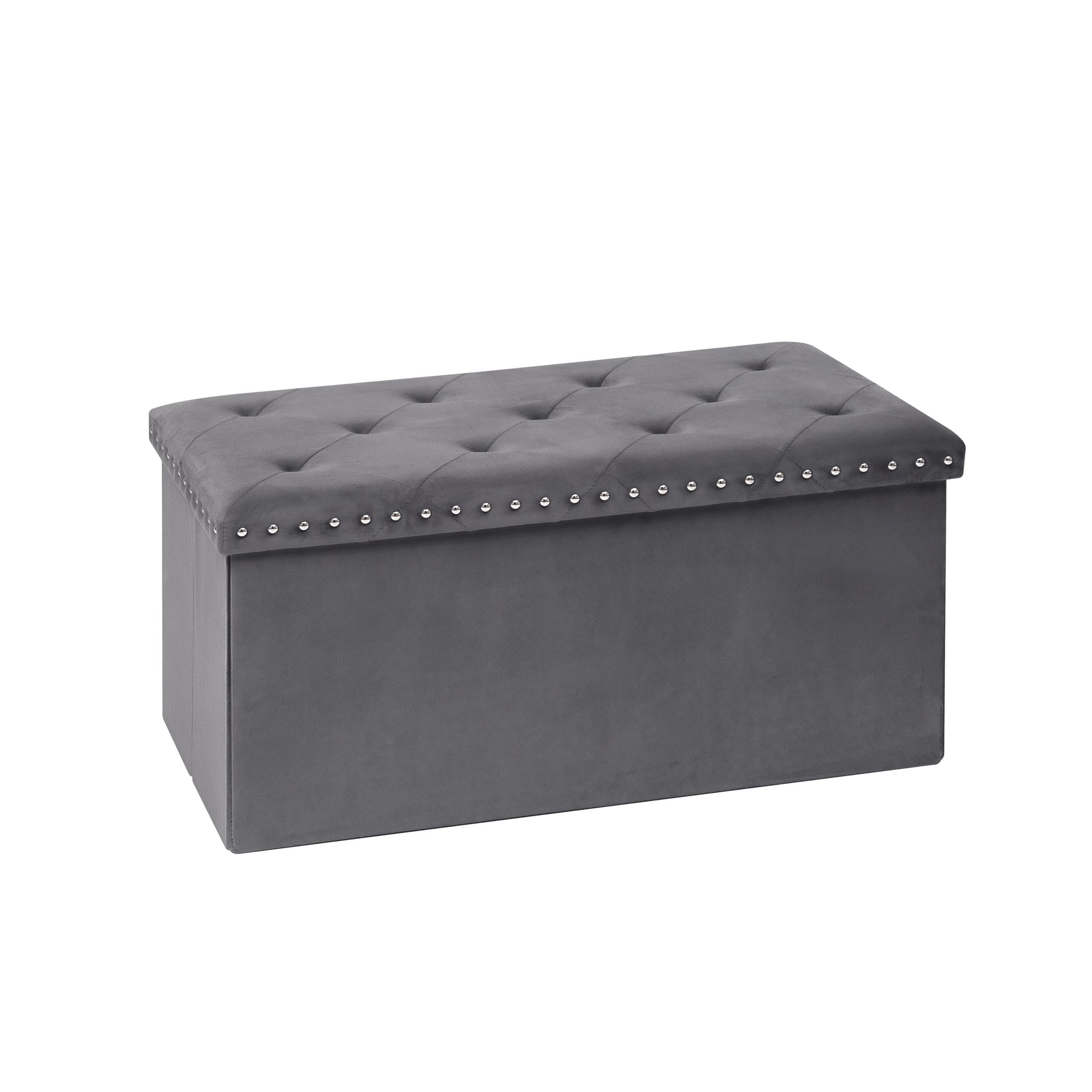 B FSOBEIIALEO Storage-Ottoman Cube-Folding Tufted - Ottomans with Storage, Coffee Table Top Cover, Storage Boxes Footrest Stool for Bedroom, Luxury Velvet Fabric 15.7 Inches Black