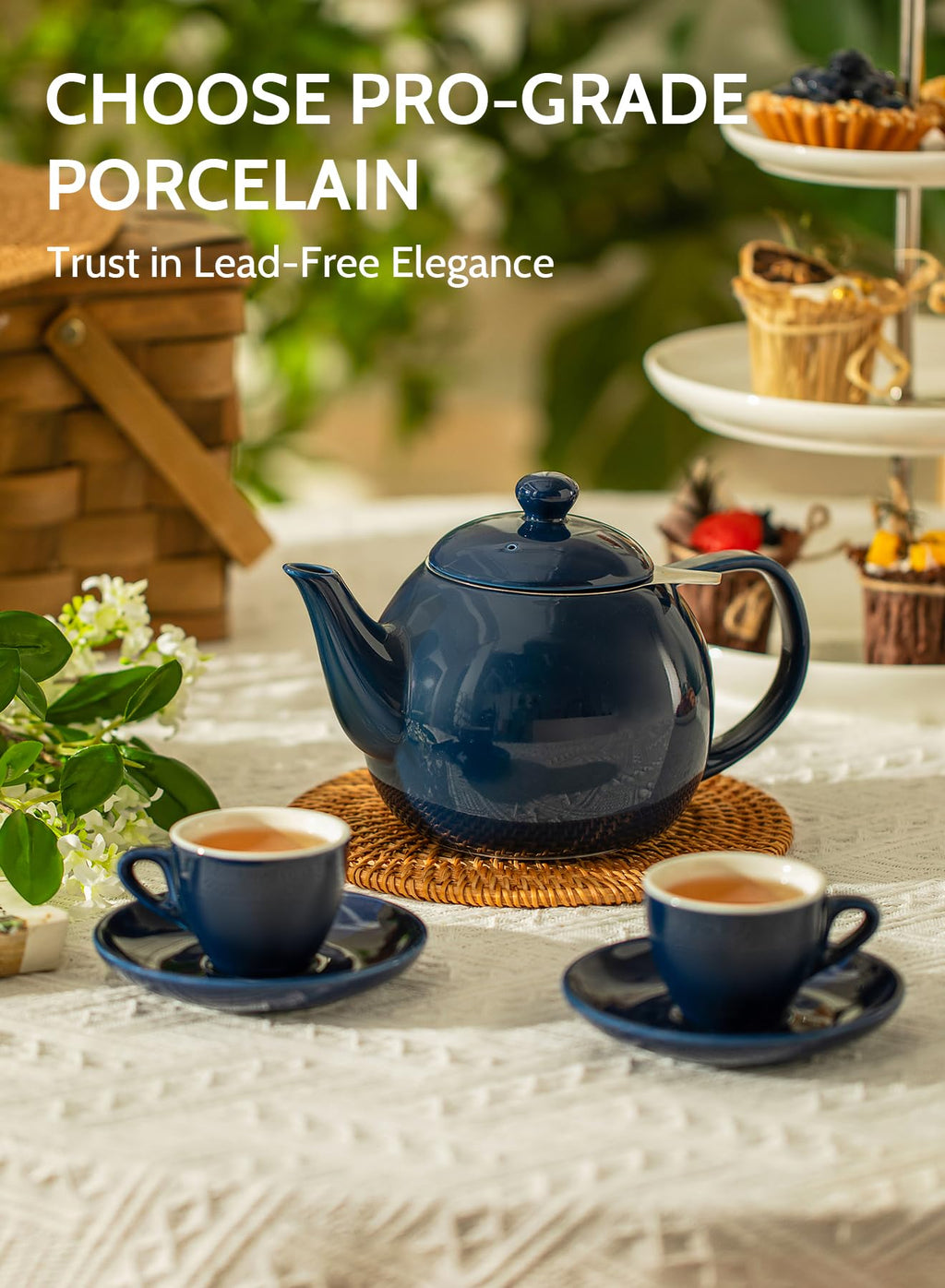 Sweese Porcelain Teapot 27 oz with Infuser for Loose Leaf Tea, Bluish Grey