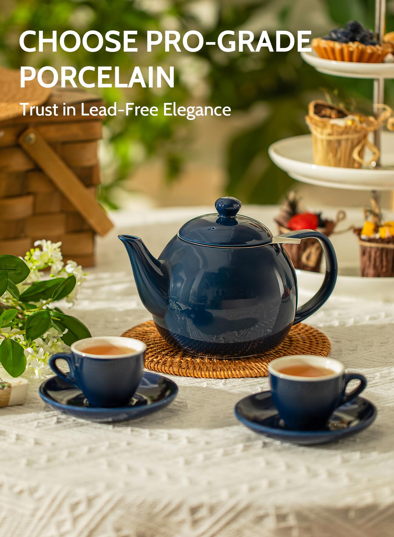 Sweese Porcelain Teapot 27 oz with Infuser for Loose Leaf Tea, Bluish Grey