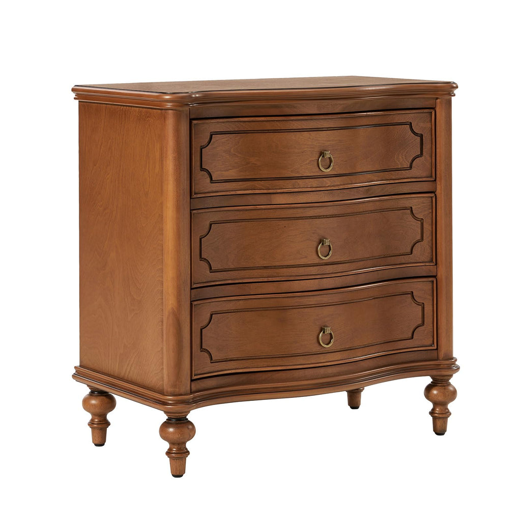 HULALA HOME Traditional Side Table with 3 Drawers, Tall Side Table with Curved Front Profle Desgin, Charging Station, Solid Wood Legs, Black