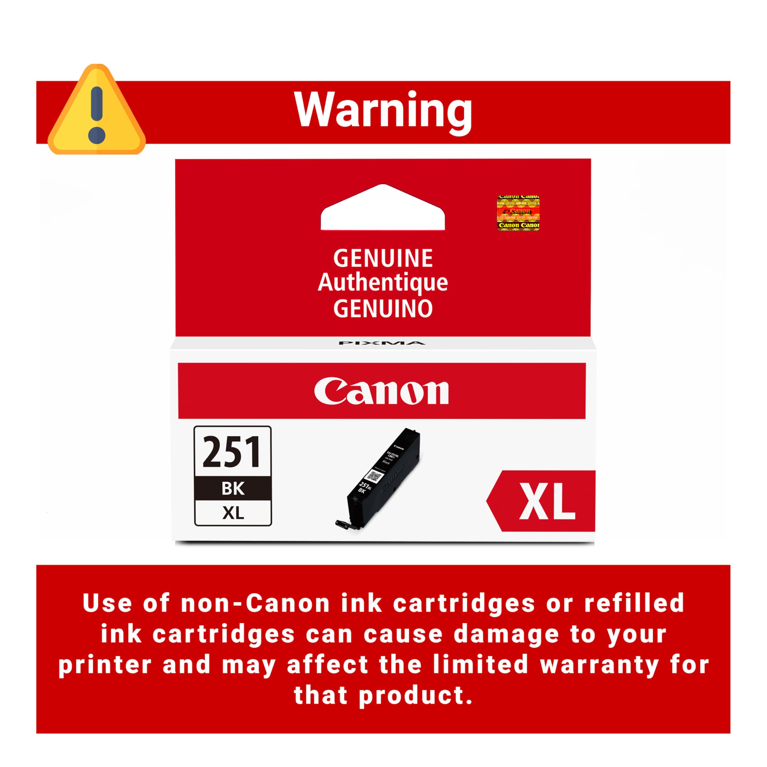 Canon CLI-251XL Genuine Black Ink Tank, Compatible with MG6320, IP7220 & MG5420, MX922, MG5520, MG6420, MG7120, iX6820, iP8720, MG7520, MG6620, and MG5620 Printers