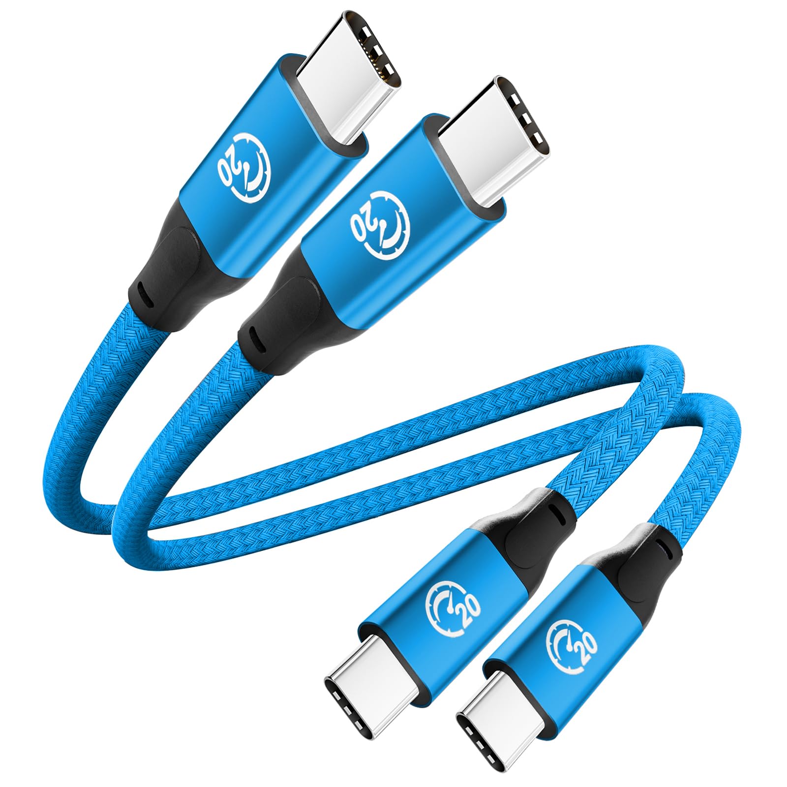 UseBean USB C to USB C Cable 100W 0.6FT(2 Pack), Short USB C 3.2 Gen 2X2 20Gbps 4K@60HZ Video Cable,Type C to C Charger Cord Fast Charge,for iPhone 15,MacBook, iPad Pro Air Mini,Galaxy S24/S23
