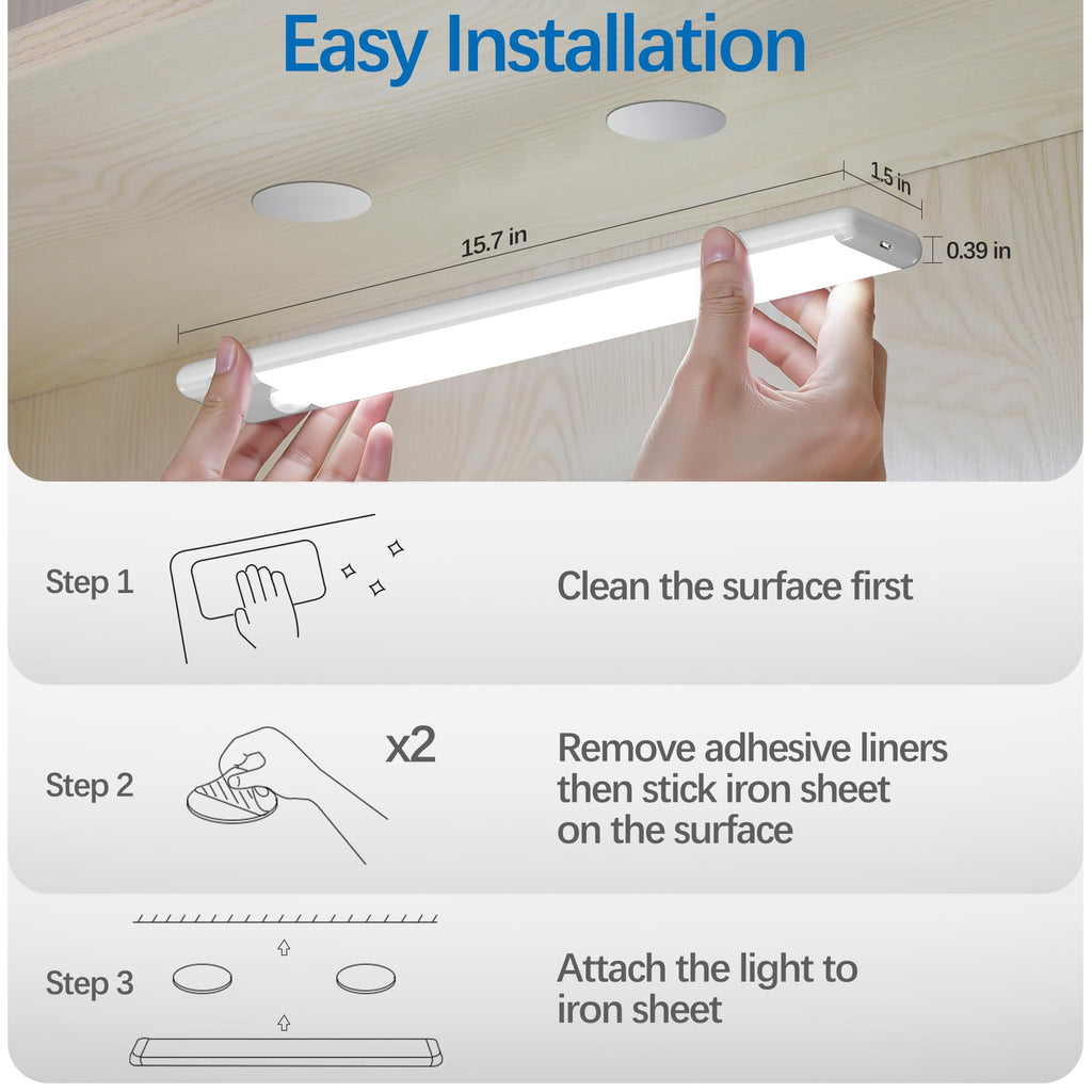 Motion Sensor Under Cabinet Lights, Magnetic Rechargeable Under Counter Closet Light, Wireless Night Light Bar Stick-On, 2-Pack, Warm White