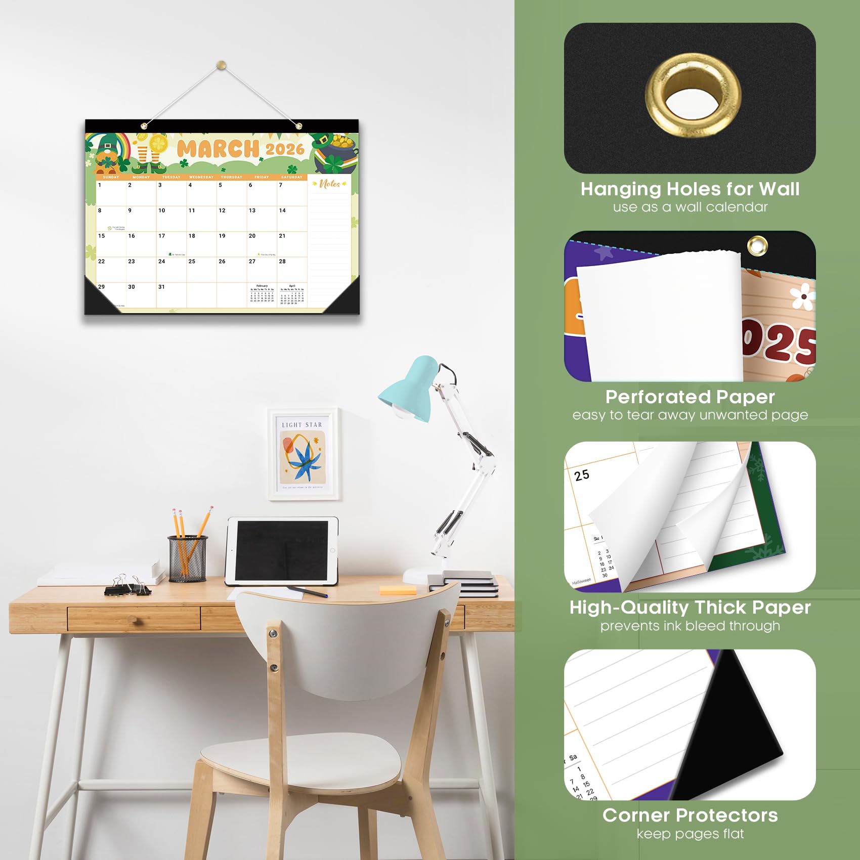 Desk Calendar 2026-2027, 21-Month Calendar Runs Until June 2027, Large 17" x 12" Monthly Desktop & Wall Calendar for Home & Office - Floral