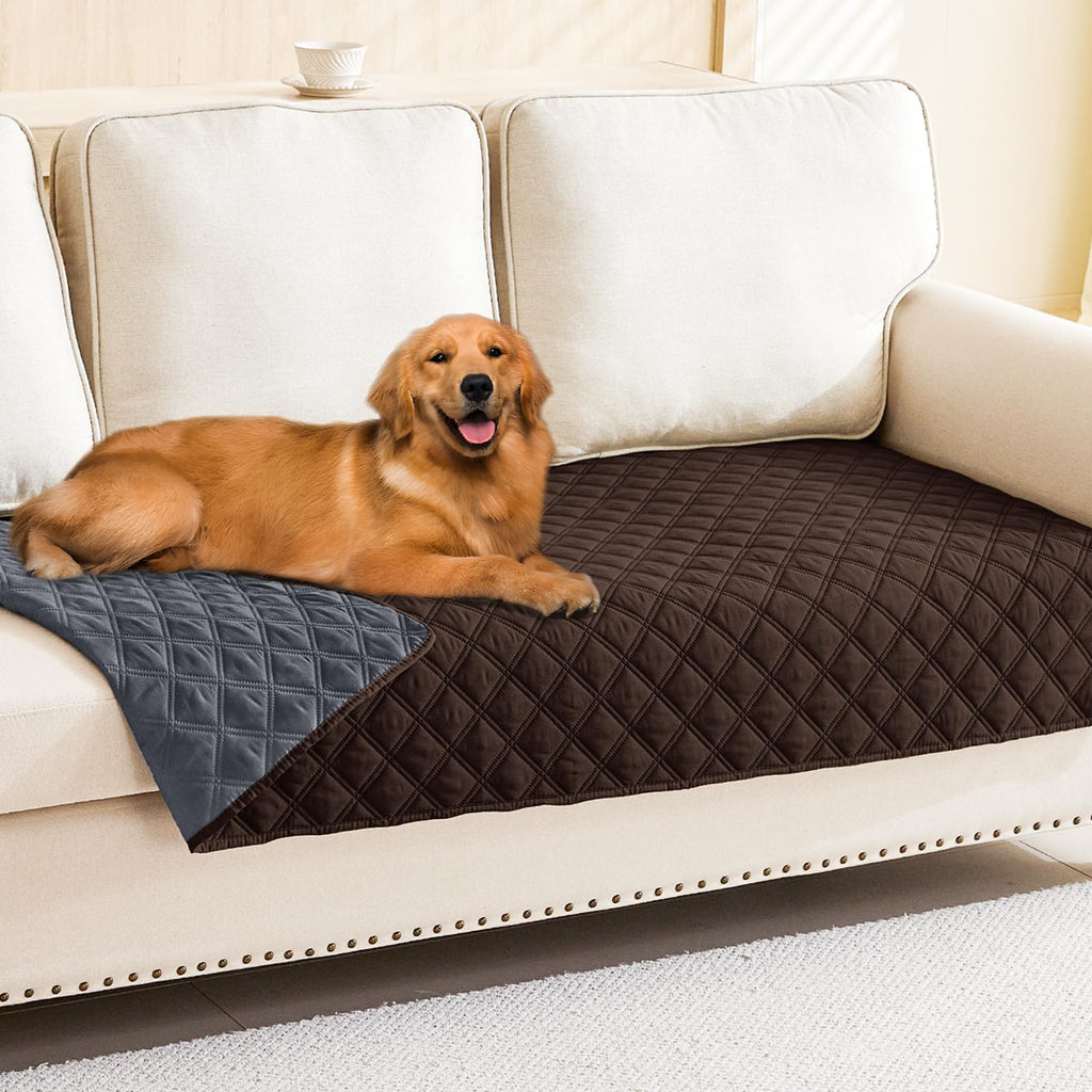 Smiry Waterproof Dog Bed Cover Pet Blanket, Soft Washable Dog Blanket for Furniture Bed Couch Sofa Reversible, Checkered (30"x53", Beige/Beige)