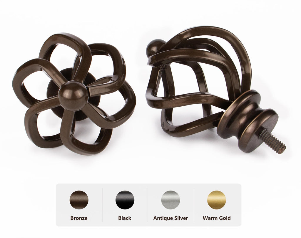 KAMANINA Silver Curtain Rod 32 to 58 Inch(2.6-4.8ft), Adjustable Curtain Rods for Windows 28 to 48 Inch, 3/4 Inch Splicing Drapery Rods with Twisted Cage Finial