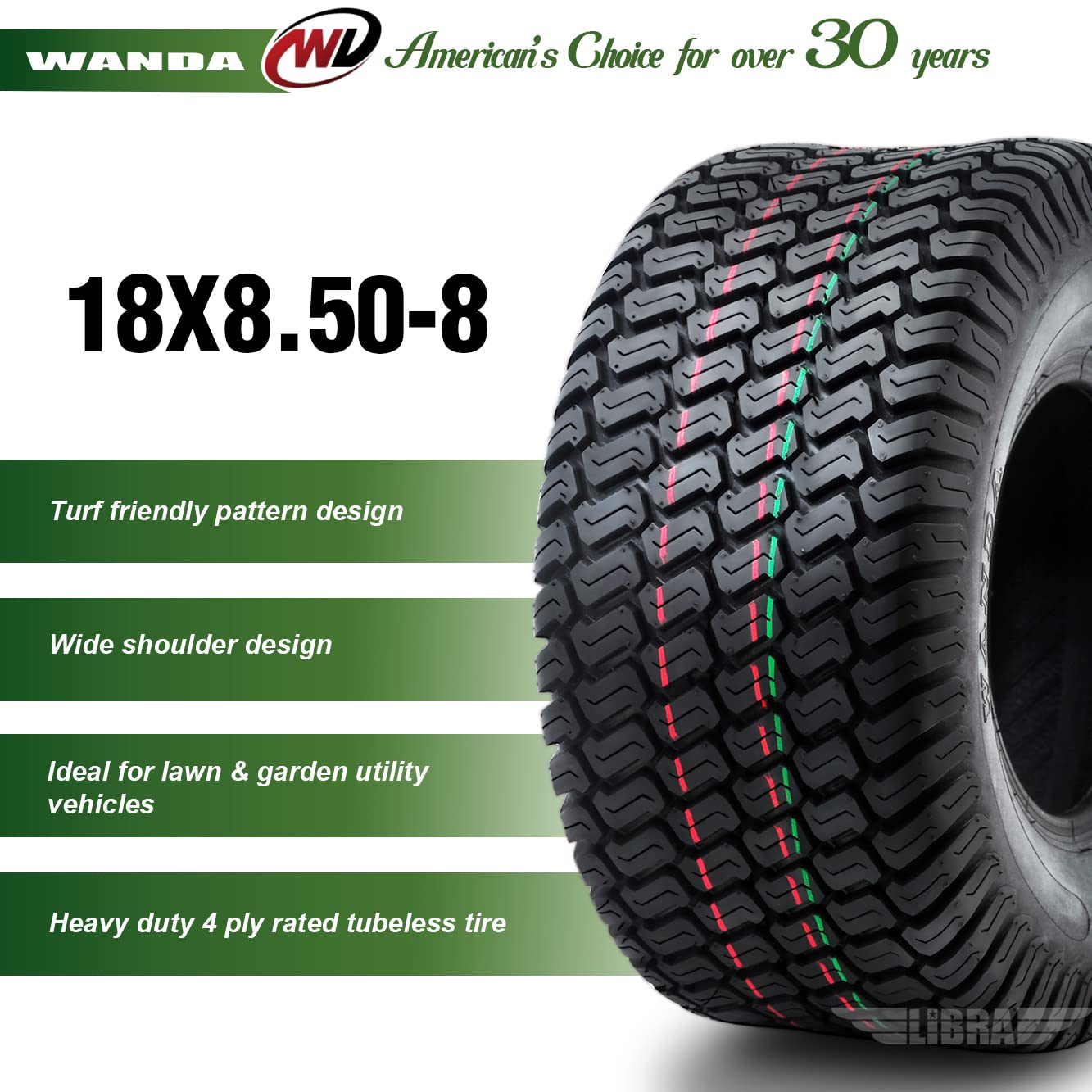 WANDA 11x4-5 Zero Turn Lawn Mower Utility Cart Turf Tire 11x4x5 11x4.00-5/4 Ply - 13204