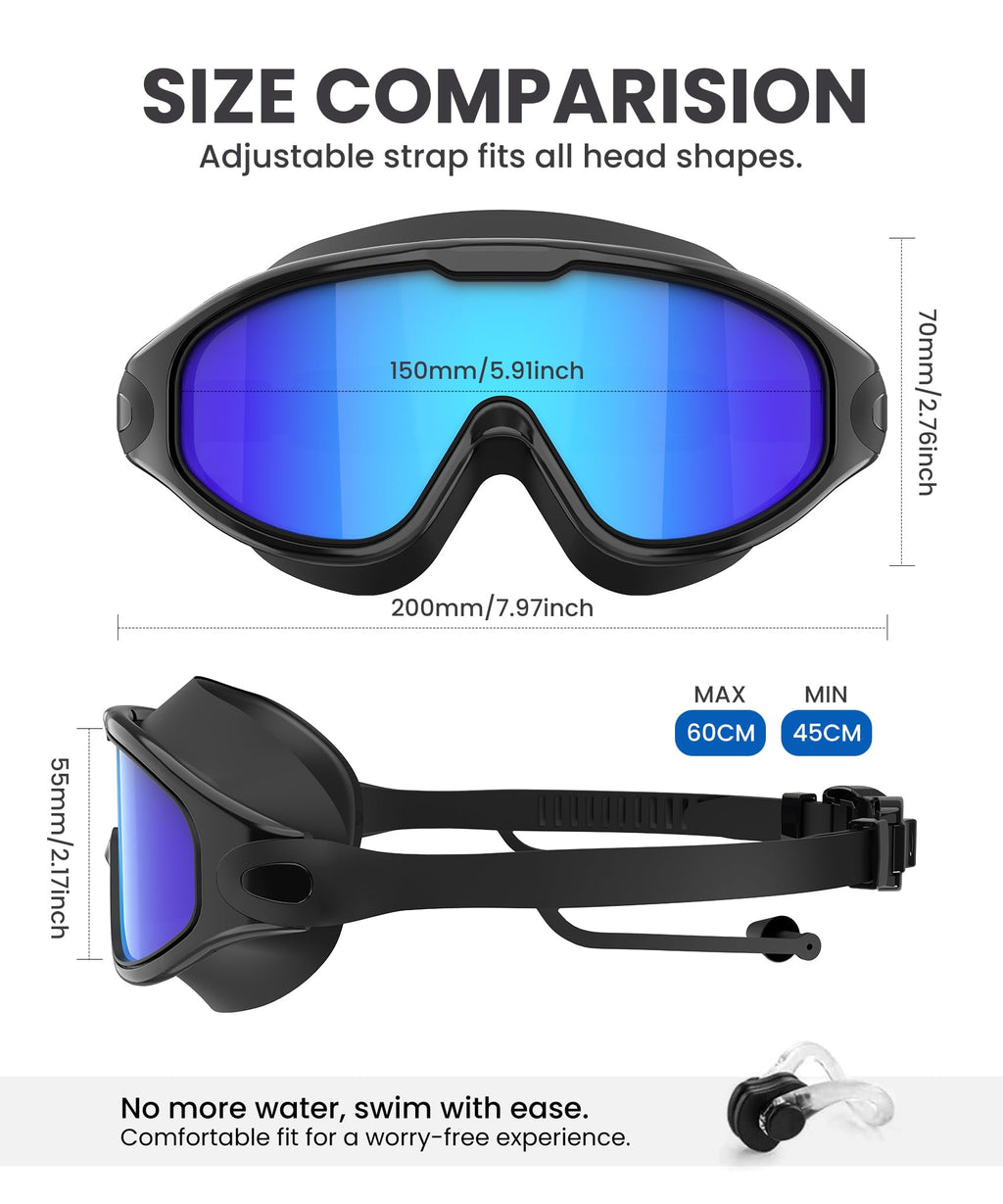 NSSIW Swim Goggles,Anti-Fog UV 180°Clear View Swimming Goggles,3 Pack Goggles Swimming Adult Men Women Youth