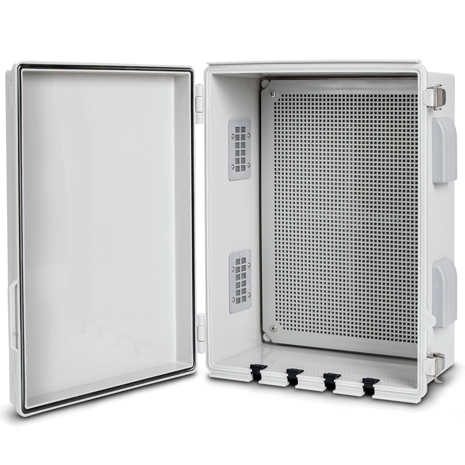 ABS Electrical Junction Box, Ventilated Design, Cable Grommets, IP65 Waterproof Enclosure, Indoor/Outdoor Use with Mounting Panel. (Clear Cover, 8.7"x6.7"x4.3")