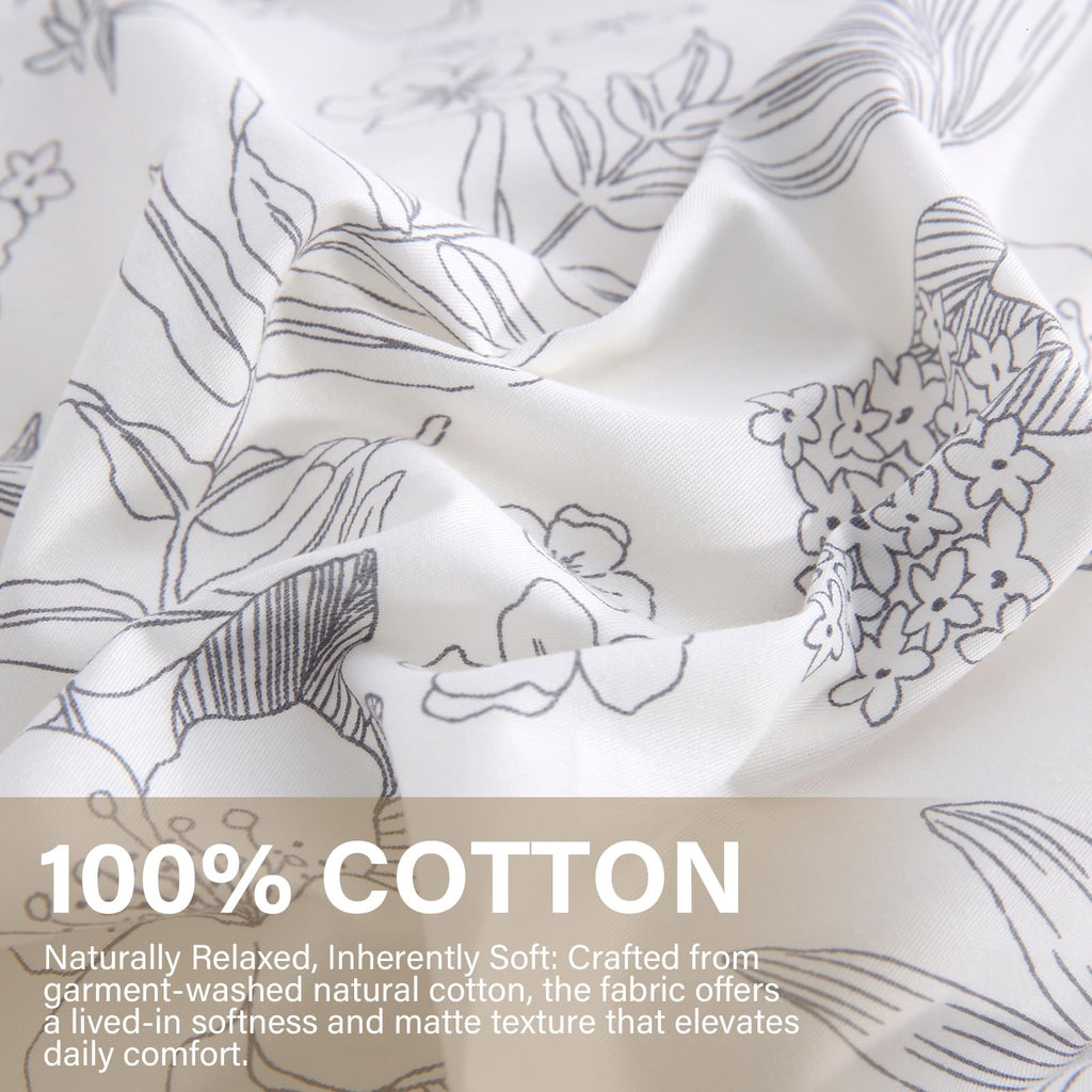 100% Natural Cotton Comforter Set Queen 3 Pcs Grayish Blue Bedding Sets with Luxurious Damask Pattern, Reversible Breathable Soft Comforter Sets for All Season