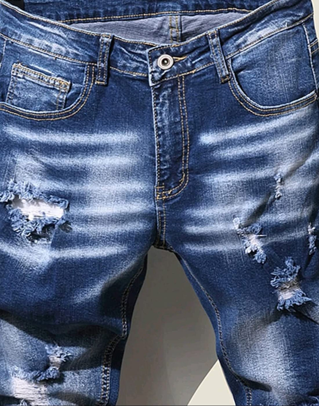Boy's Skinny Fit Ripped Destroyed Distressed Stretch Slim Jeans Pants