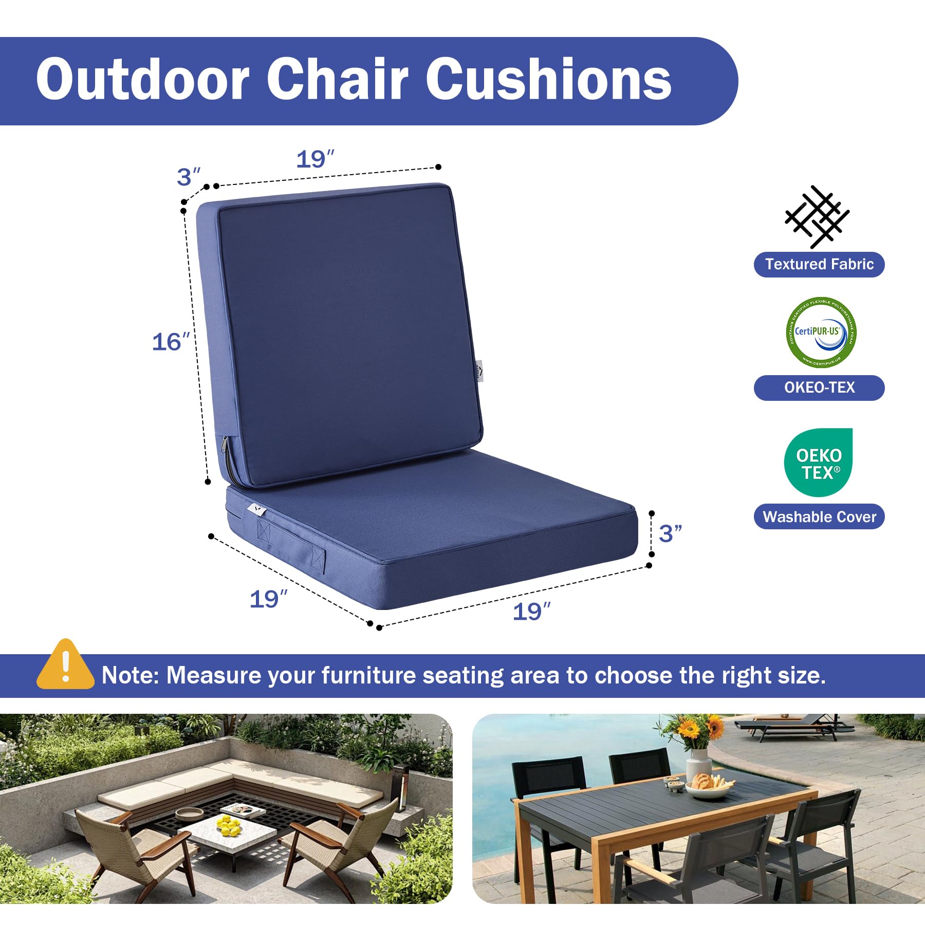IPYNBAP Outdoor Cushions, Outdoor Chair Cushions 22x22x3 Inch, Cushions for Outdoor Furniture with Removable Cover, Waterproof & Fade Resistant Outdoor Seat Cushions for Patio, Lawn, Beige