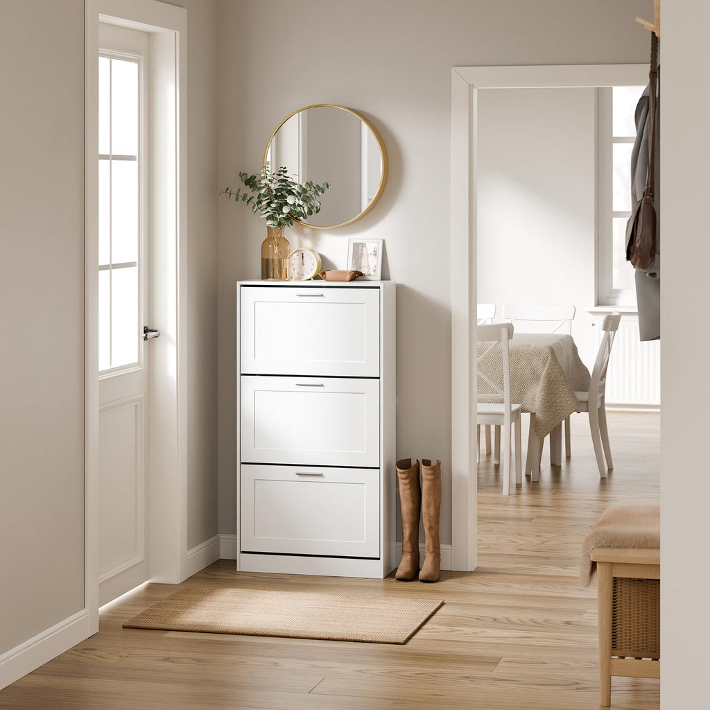 Haotian Shoe Cabinet Storage for Entryway, Narrow Shoe Cabinet with Two Flip Drawers to Save Space, Shoe Rack Cabinet for Front Door Entrance Hallway (Black)
