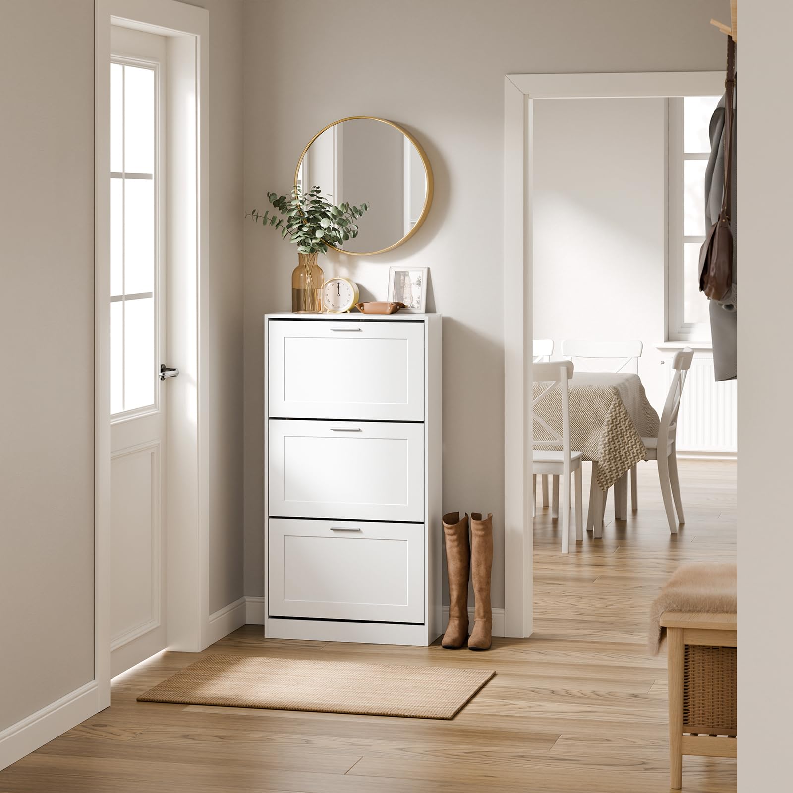Haotian Shoe Cabinet Storage for Entryway, Narrow Shoe Cabinet with Two Flip Drawers to Save Space, Shoe Rack Cabinet for Front Door Entrance Hallway (Black)