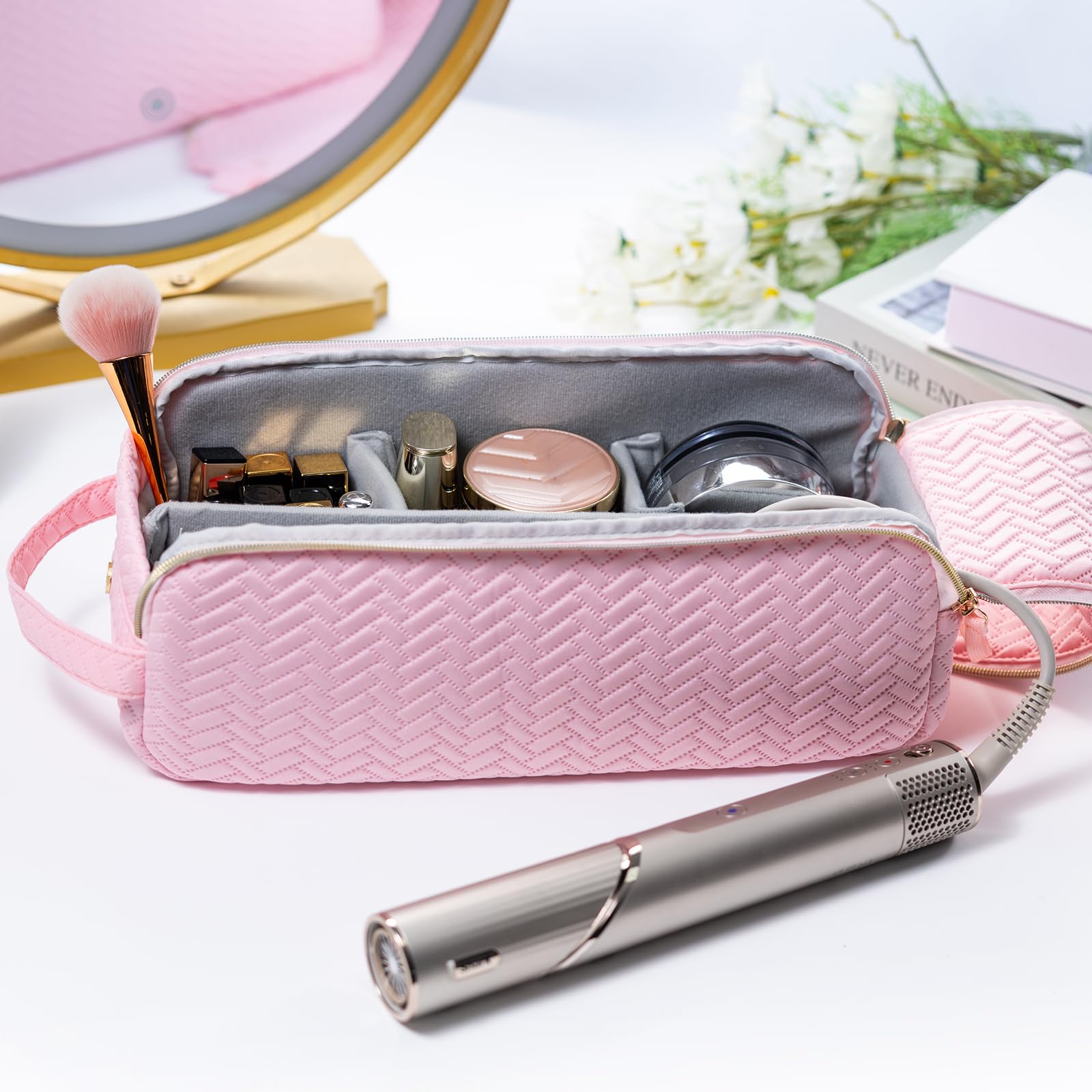 Large Hair Tools Travel Bag with Iron Mat - 2in1 Hair Tools Organizer for Hair Dryer Brush, Flat Irons, Straighteners, Curling Irons, Hair Bag, Makeup Bag, Cosmetic Bag for Travel Essentials