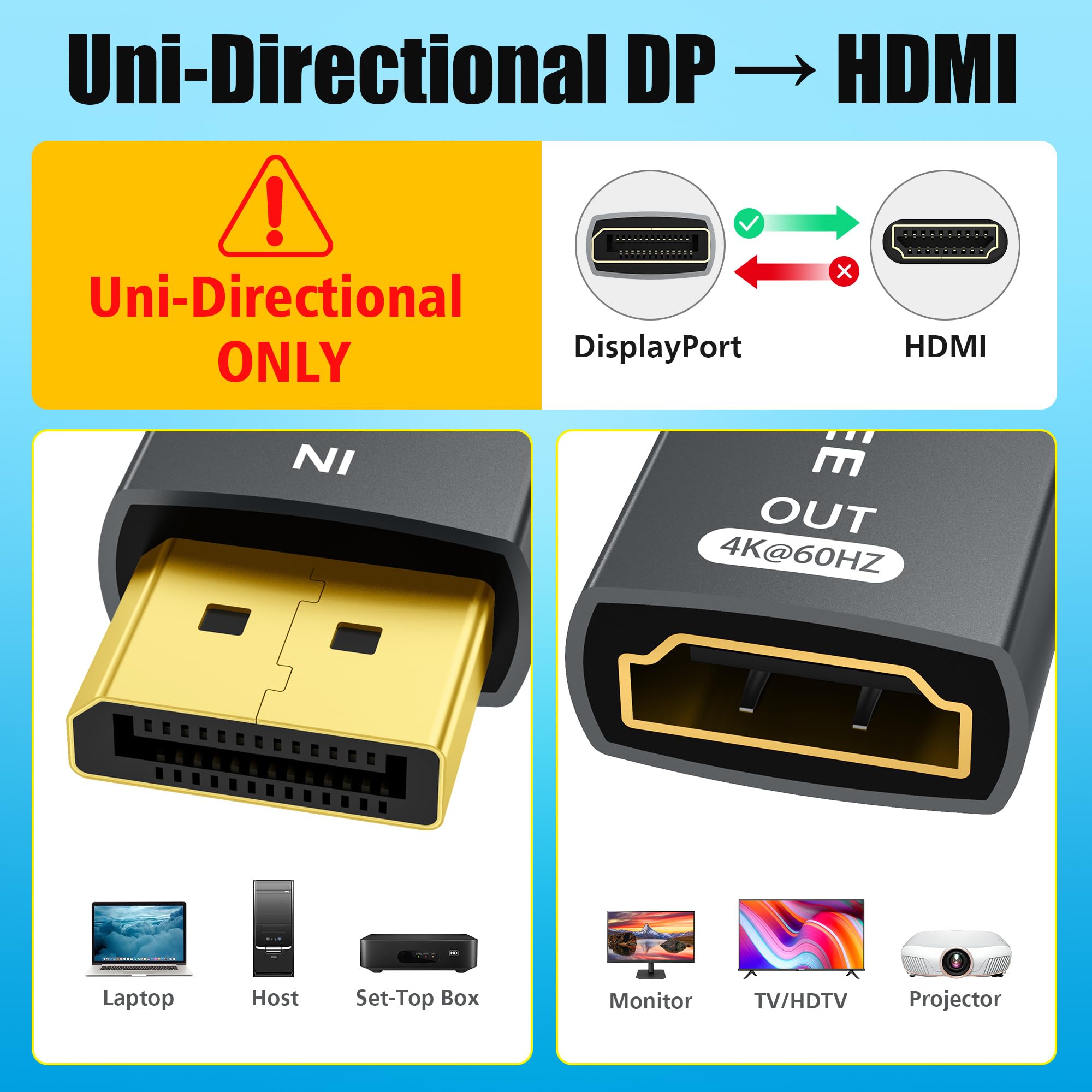 AGVEE 1 Pack Display Port to HDMI 4K@30HZ Adapter, Alloy Shell DP Displayport PC to HDMI Display Coulper Converter, Backward Compatibile with 2K@60HZ 1080P@120HZ Full HDTV, Uni-Directional, Black
