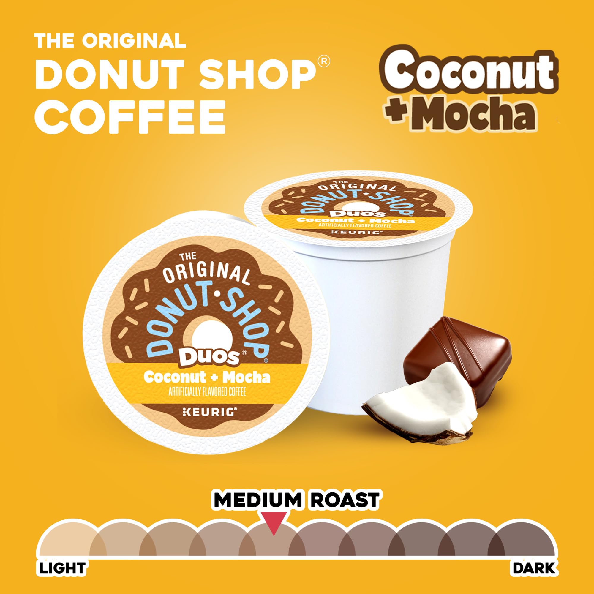 The Original Donut Shop Duos Coconut + Mocha Coffee, Keurig Single Serve K-Cup Pods, Medium Roast Coffee, 60 Count, (6 Packs of 10)