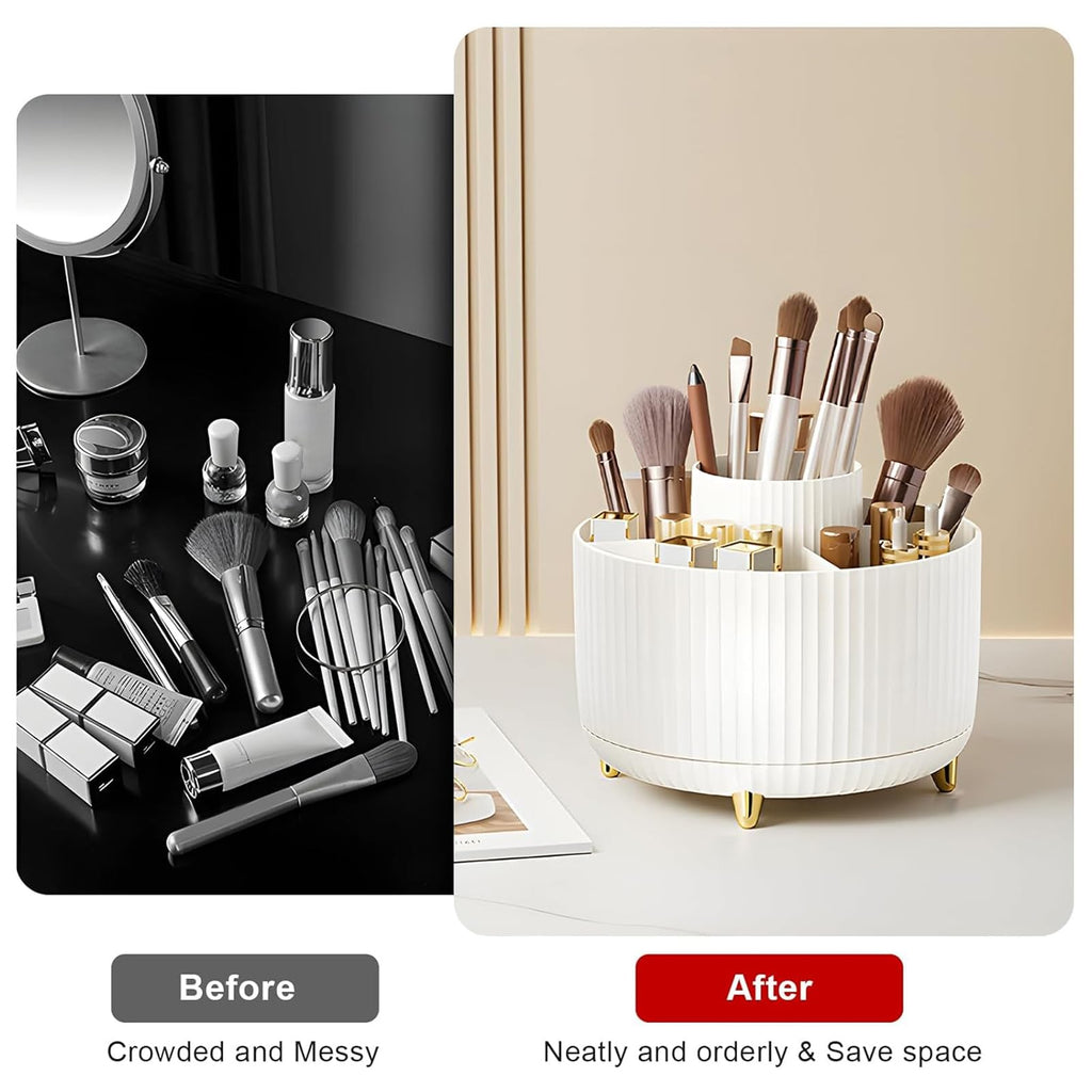 Makeup Brush Holder Organizer,360° Rotating Makeup Brush Organizer,5 Slot Make up Brushes Cup for Cosmetics, Nail Polish, Art Supply, Bathroom Vanity Desktop Organizer - Black