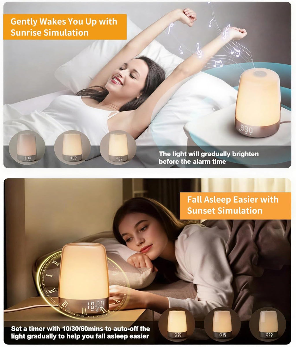 winshine Touch Wake Up Night Light with Sunrise Simulation Alarm Clock, 3 Ways Dimmable Warm White Bedside Lamp for Kid Bedrooms RGB Ambient Table Nightstand Light,Sleep Aid Snooze Timer Mode