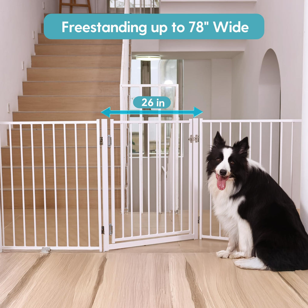 No Pawblems Free Standing Dog Gate, 30" Tall Foldable Dog Fence for Indoor, Up to 52 Inch Extra Wide Puppy Gate Extension for Stairs, Hallways, Doorways, Deck, Yard (White, 2 Panels)