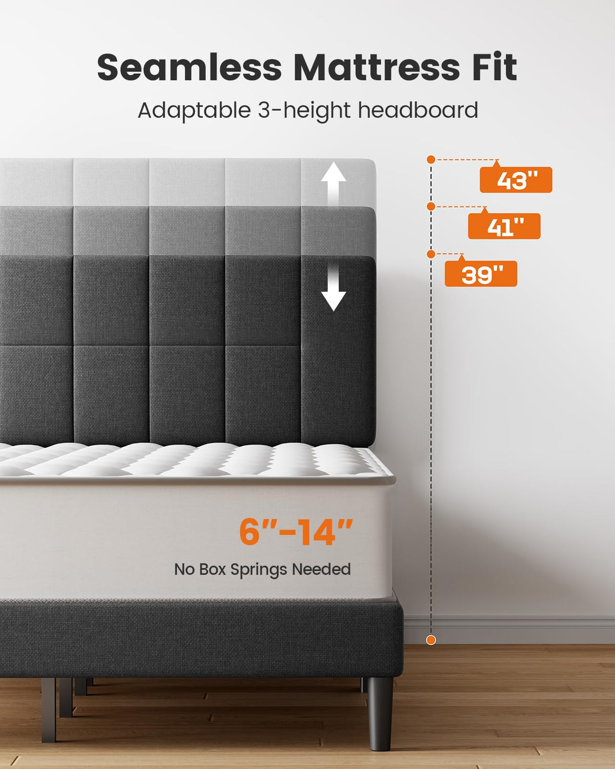 Pipishell Queen Bed Frame with 2 Storage Drawers, 12 Sturdy Legs, Solid Wooden Bed Base with Upholstered Headboard for 6″ to 12″ Mattresses, 1300 lbs High Weight Capacity, Easy Assembly, Dark Gray
